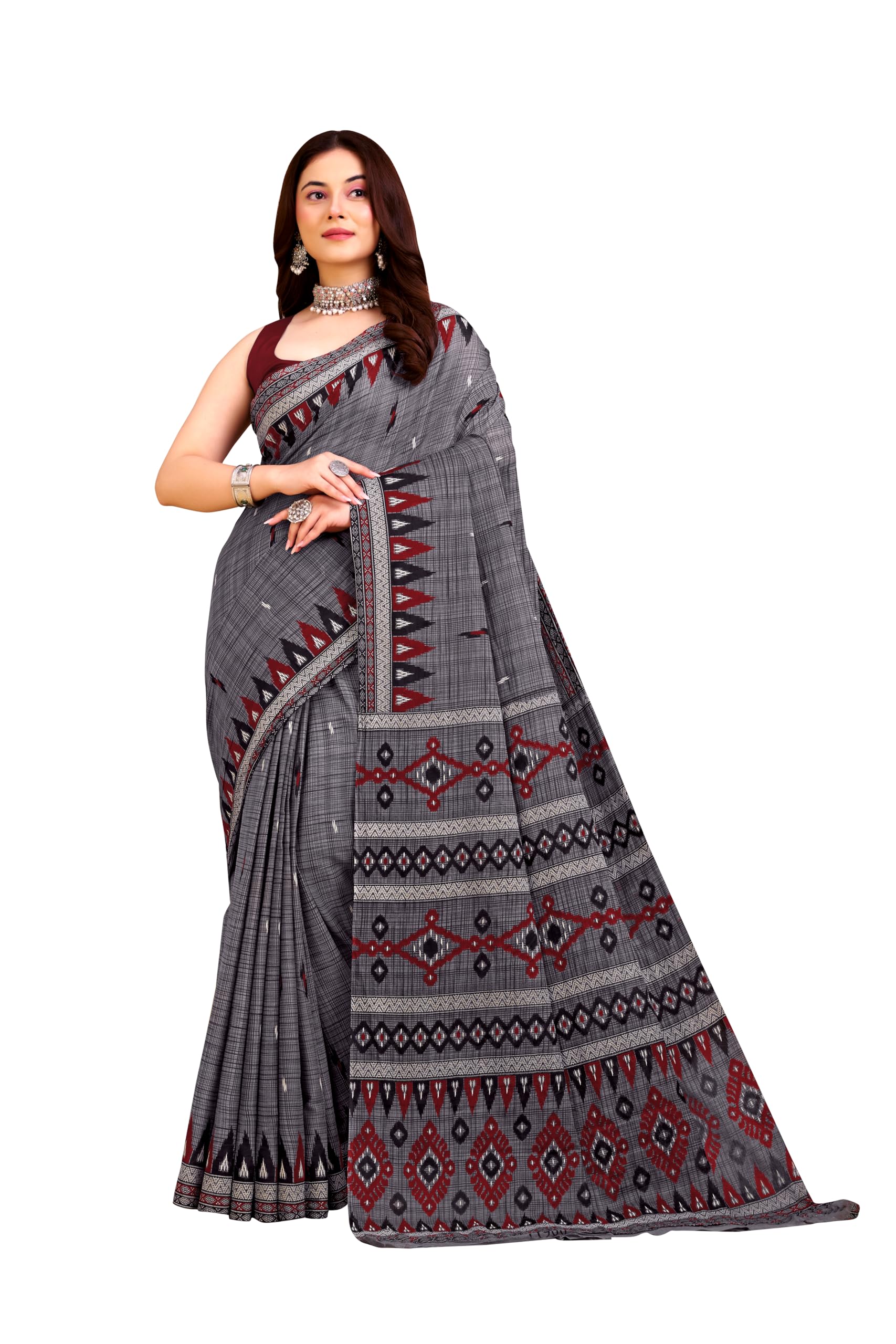tamaira fashion Women's Sambalpuri Printed Pure Soft Cotton Mulmul Saree Without Blouse Piece(11900_Parent)-picture-38