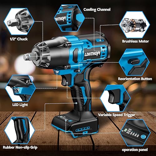 Miniatura 8 de Llave de impacto inalámbrica, pistola de impacto sin escobillas MAX 1000N.M, 12 pulgada, batería de 2 × 4.0Ah