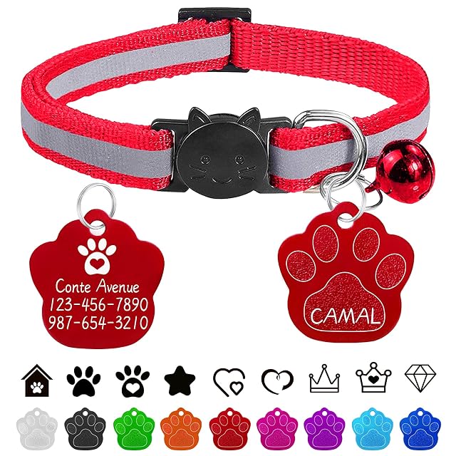 CAMAL Collar Gato Reflectante con Chapa Perro Grabada