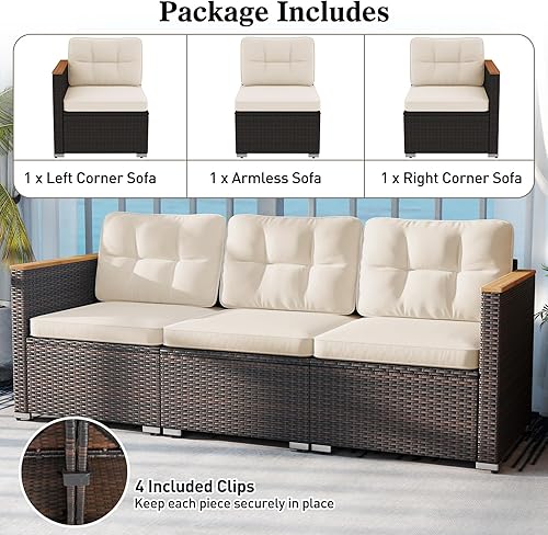 Miniatura 6 de Tangkula Sofá de patio de 3 asientos, muebles de 3 plazas resistentes para exteriores con cojín grueso para porche, terraza, jardín y patio trasero