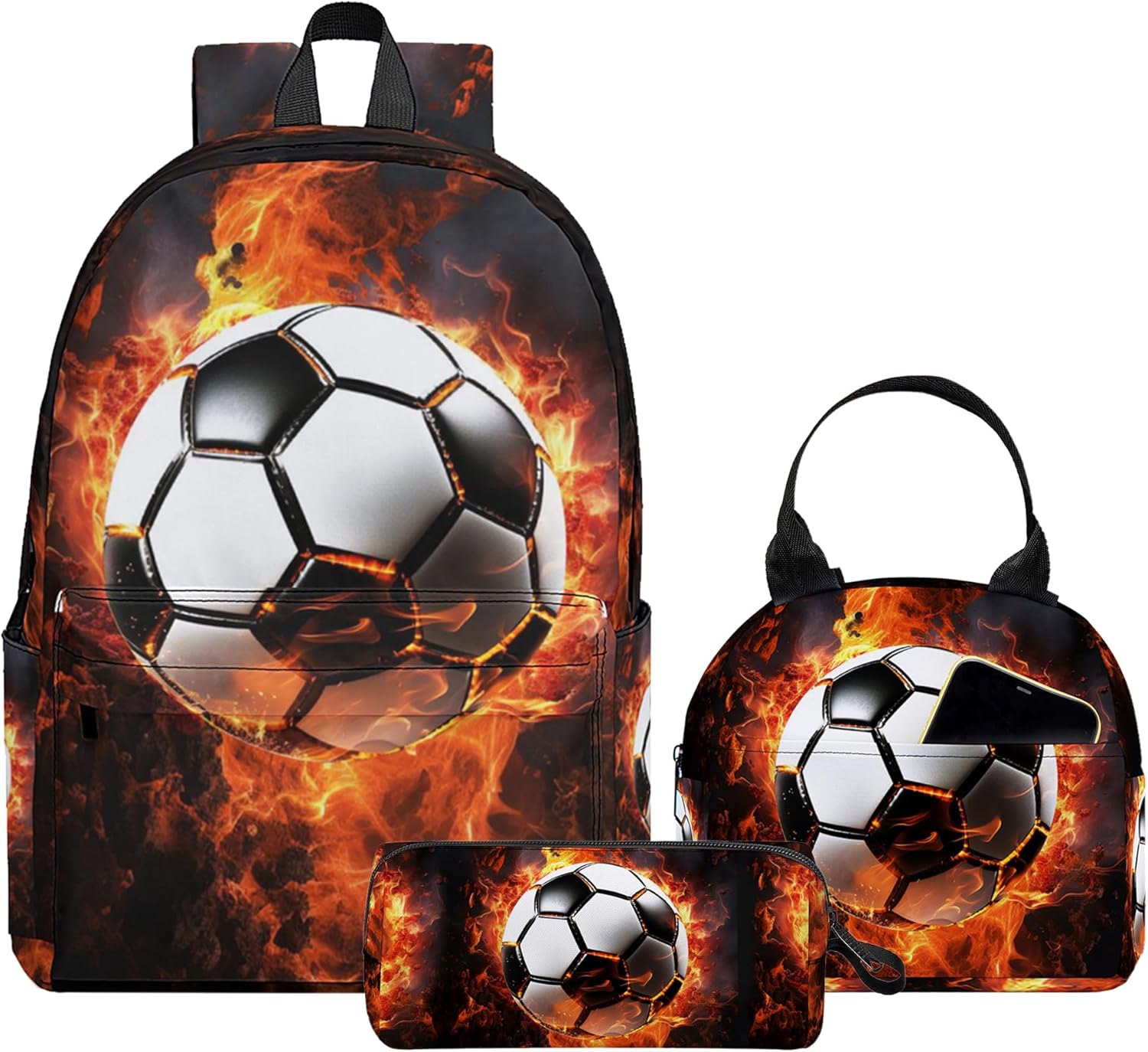 3PCS Backpack for Boys Girls Back To School, Kids Backpack for Teens Elementary Middle High School Students, Large Capacity 17 Inch Bookbags with Lunch Box and Pencil Case (Cow)