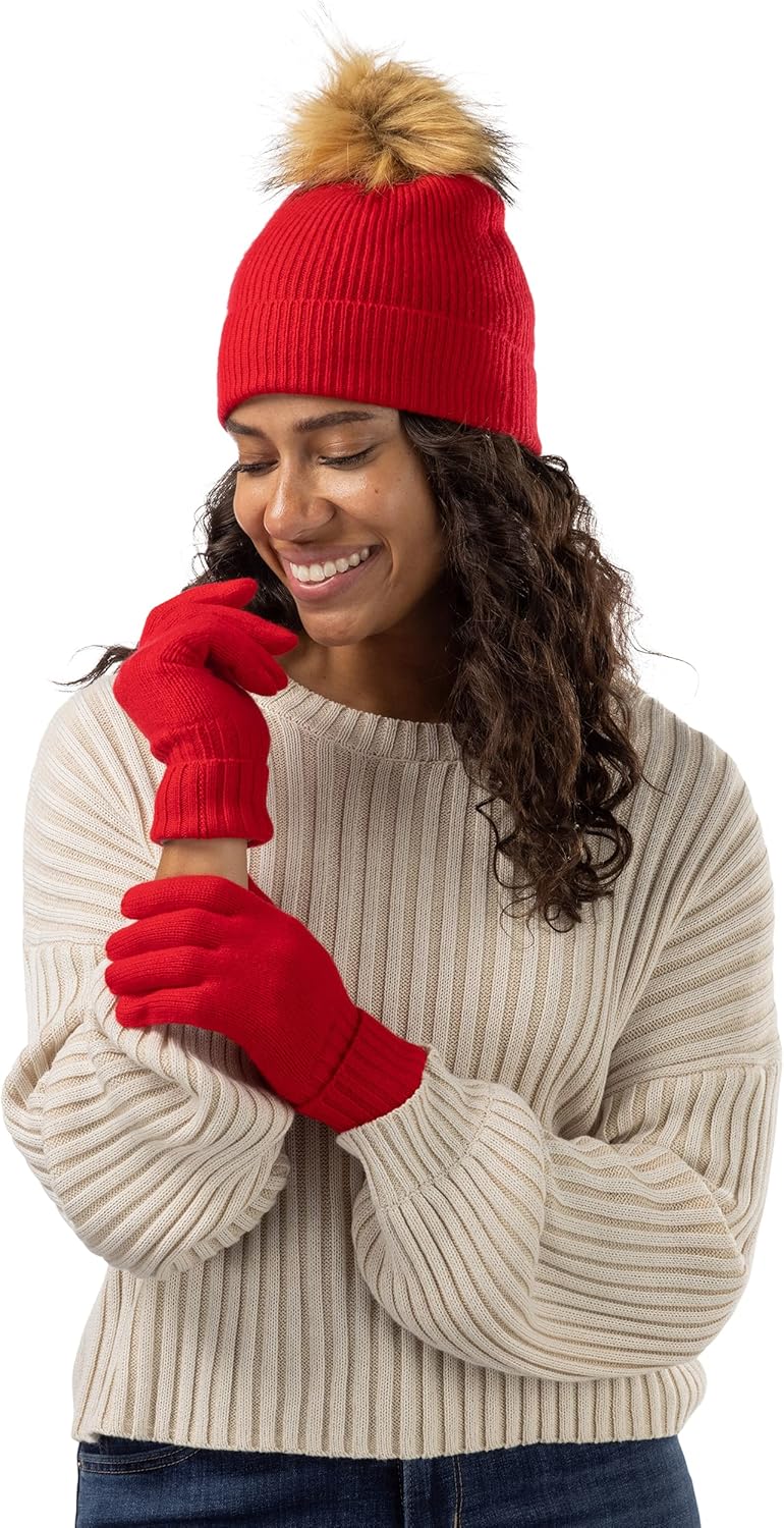 Fishers Finery Women's 100% Cashmere Pom Hat and Glove Set; with Gift Box - Image 2
