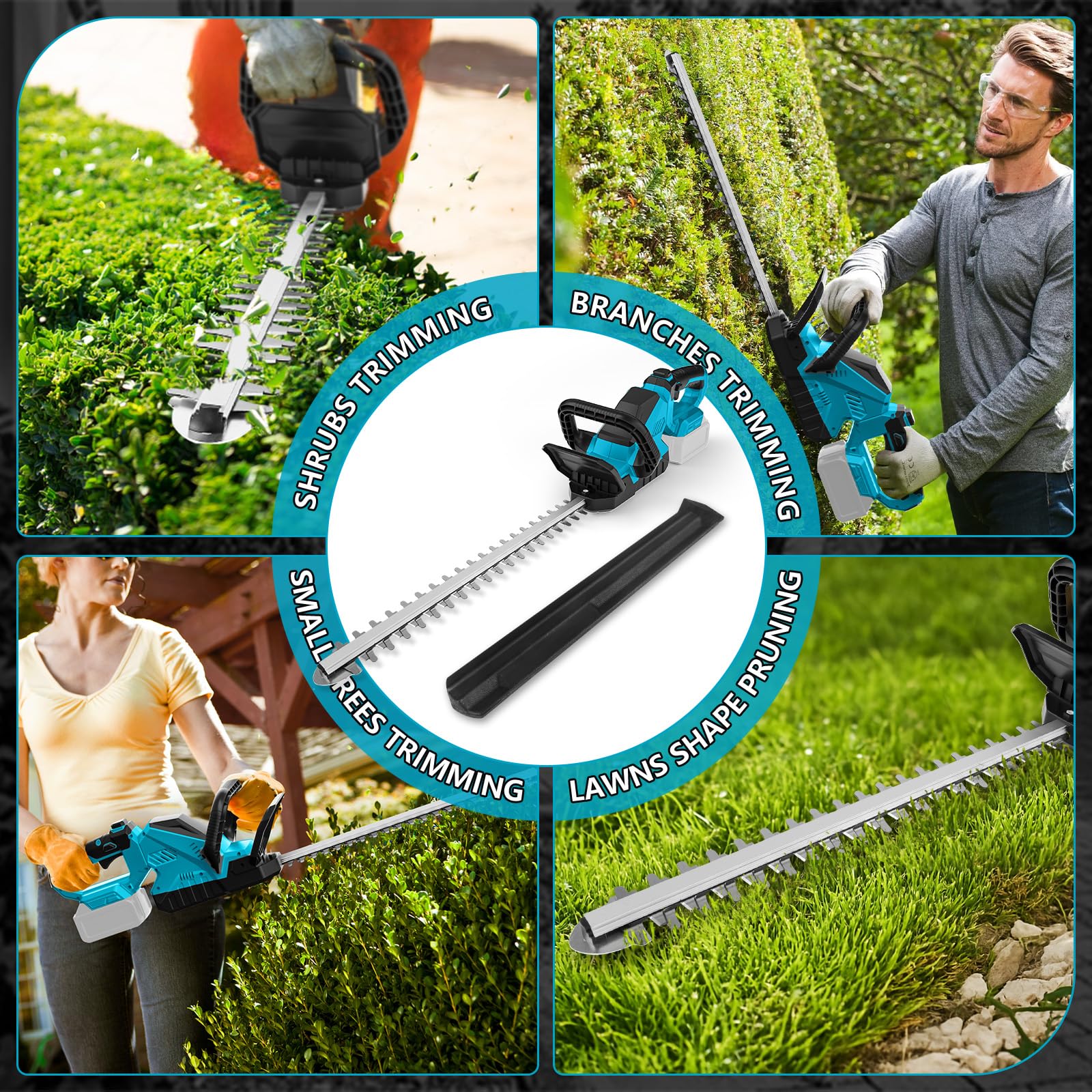 Cortasetos batería Compatible con Makita 18V batería (sin batería), Tijeras Cortasetos eléctrico sin escobillas de 3000RPM con Cuchilla de 52cm y Cabezal Giratorio de 180º | 3000 rpm, tijeras eléctricas para arbustos sin escobillas, con cabezal giratorio