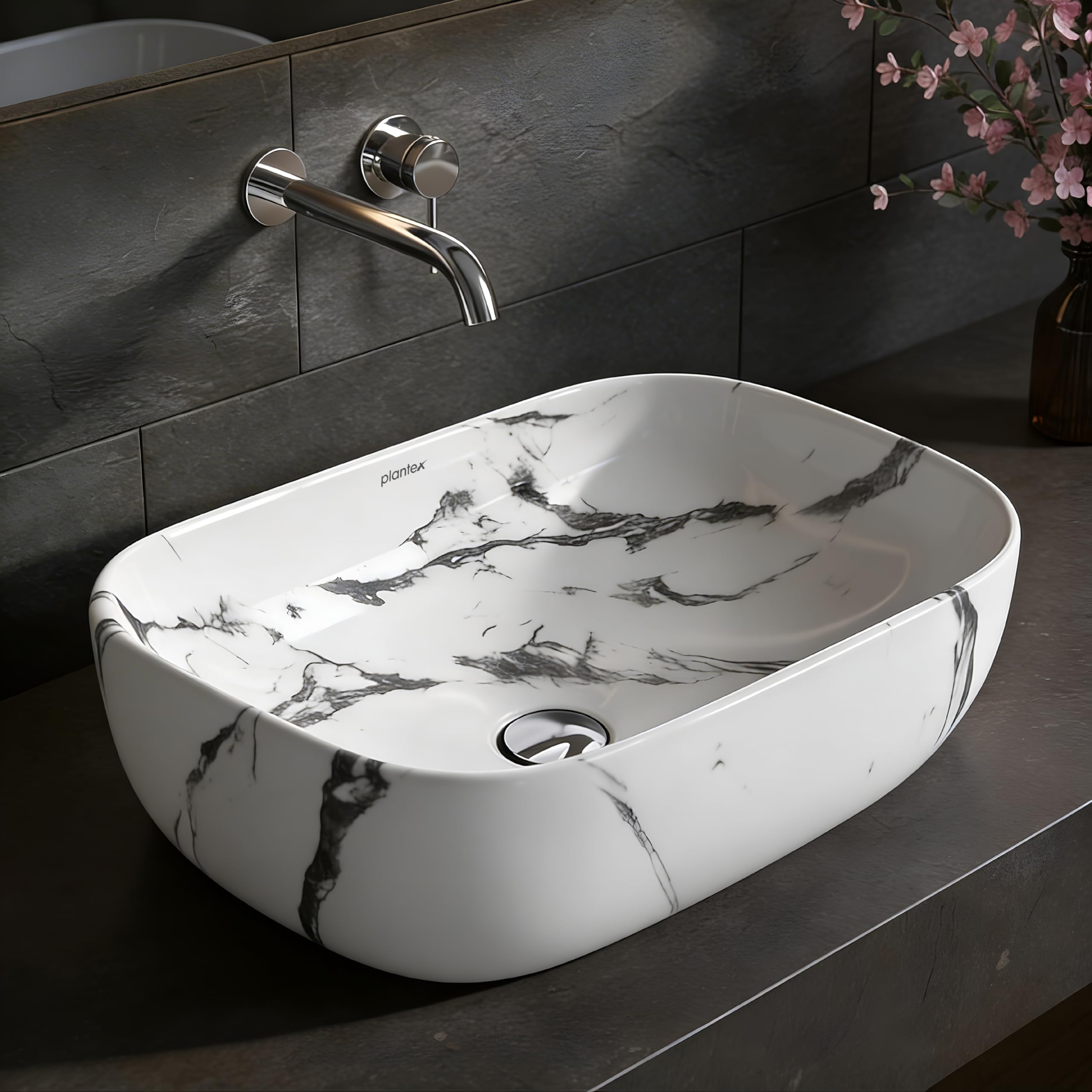 Plantex White Marble Tabletop Wash Basin/Bathroom Basin Sink/Ceramic C