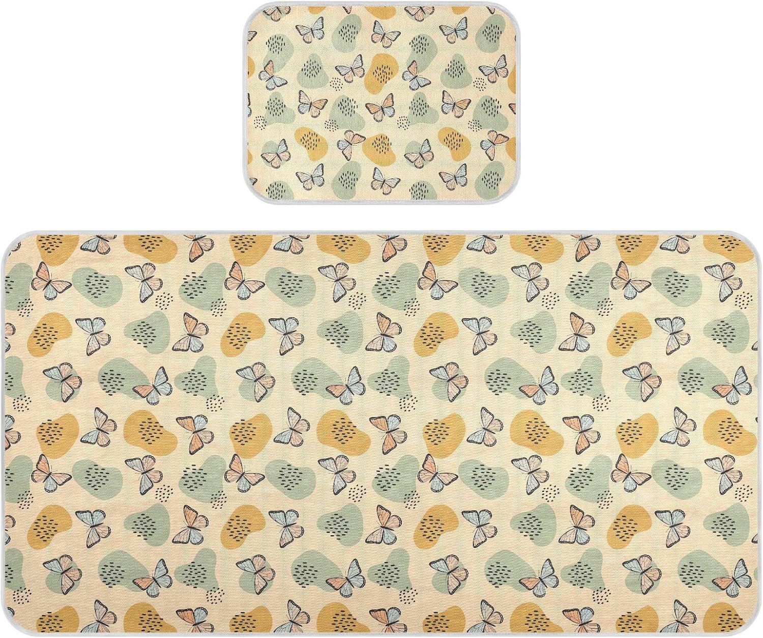 Baby Cooling Mat Butterfly Pattern Beige Ice Silk Breathable Mesh Summer Crib Mattress Pad with Pillowcase, Soft Cooling Sleeping Surface for Infant & Toddler, 52"x28"