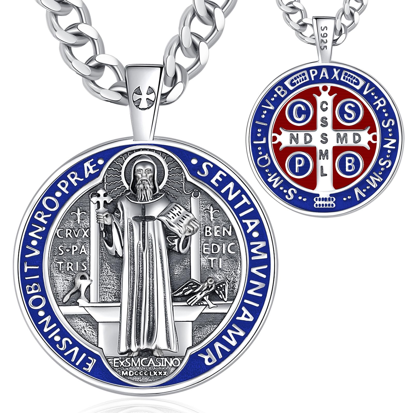 Vito 925 Sterling Silver Saint and Archangels Necklaces for Women Men, St Christopherl/Crucifix/Caravaca/St Jude/Virgin Mary/St Benedict Pendant