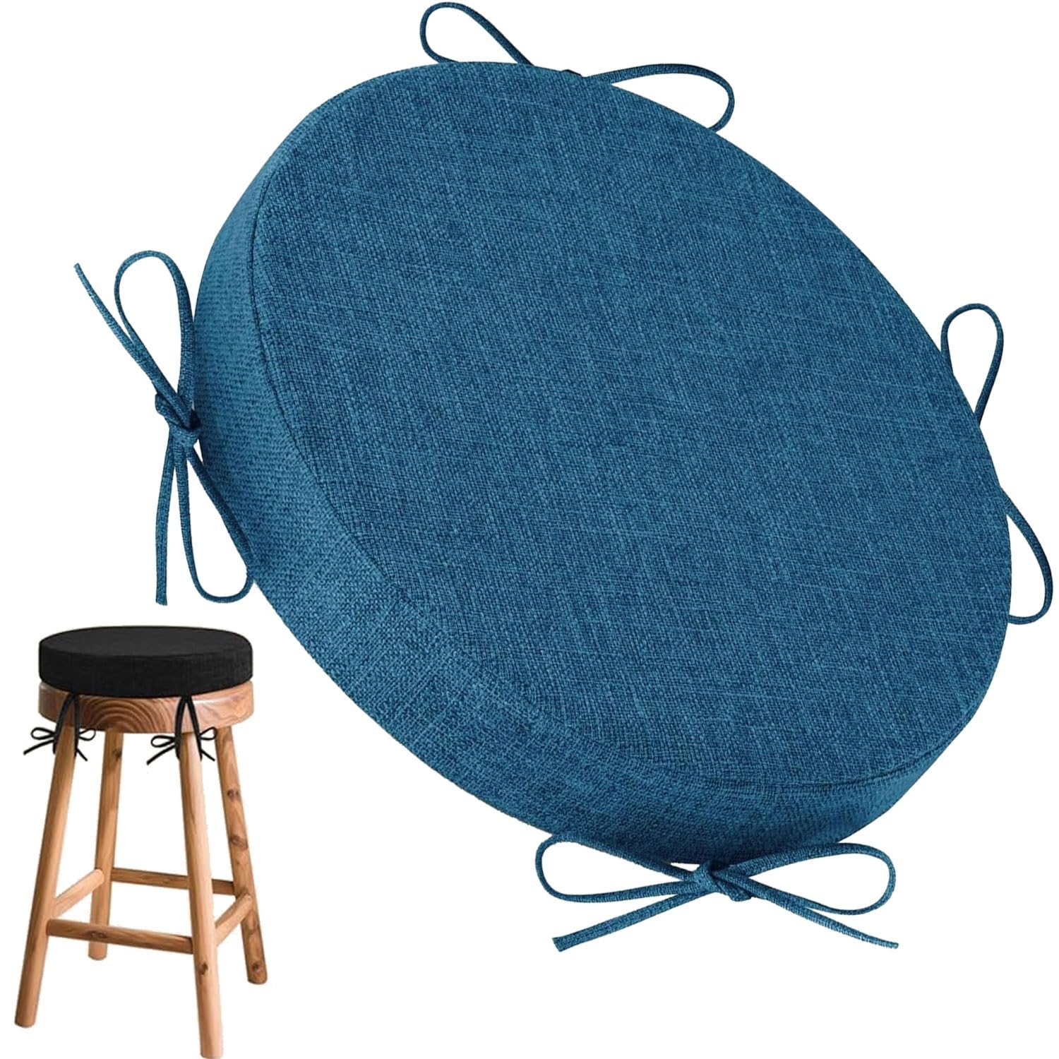 uyeoco Round Memory Foam Seat Cushion with Ties – 5cm Thick, 30/35/40/45/50cm, Circle Chair/Stool Pad for Dining, Kitchen & Office Chairs, Removable Washable Cover(J12,45cm/17.7inch)