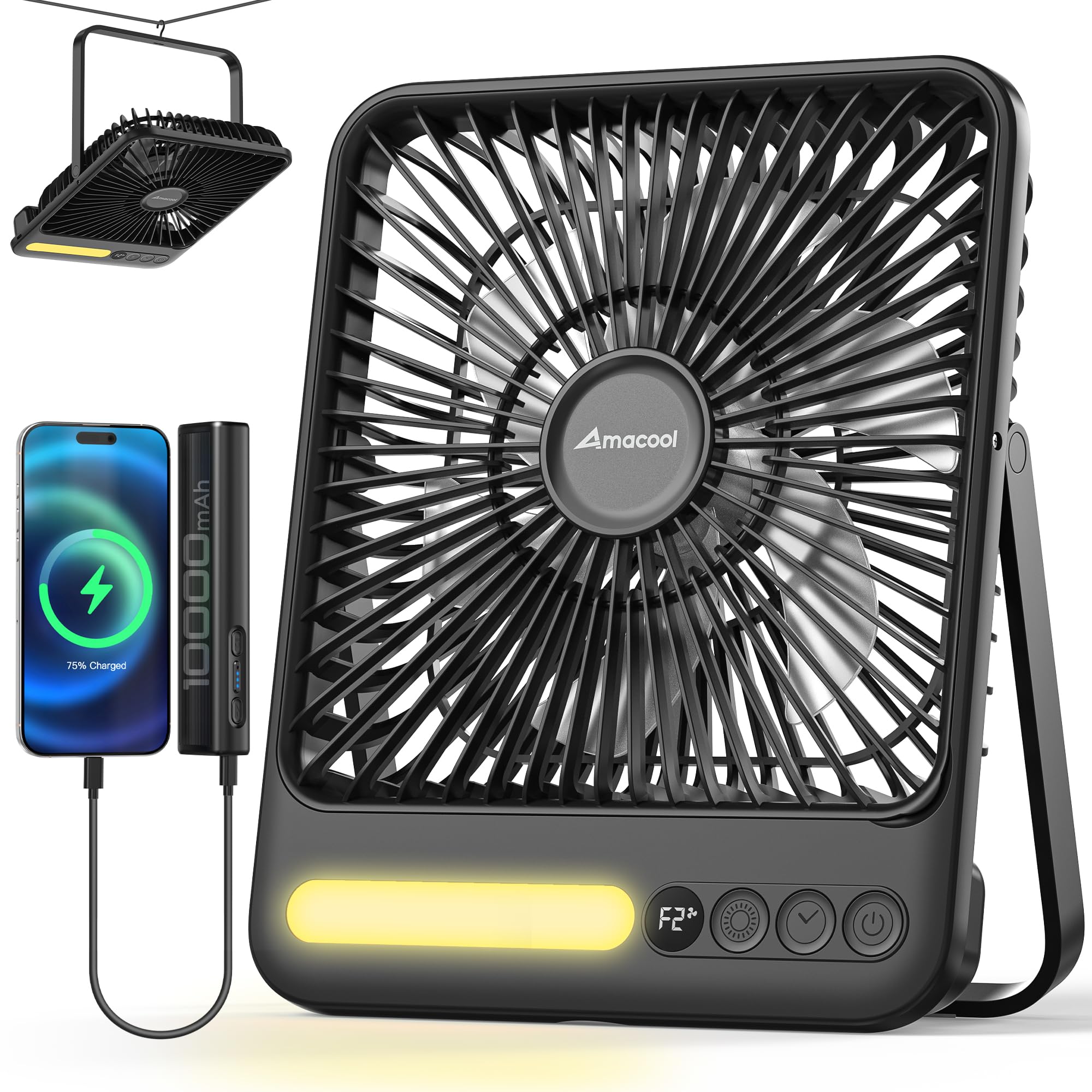 4-in-1 Portable Rechargeable Travel Fan for Sleeping, Ultra-Thin 8-Inch, 10000mAh Detachable Power Bank with Flashlight, Battery Operated Fan for Camping Tent Outdoor Cruise Essentials 2026