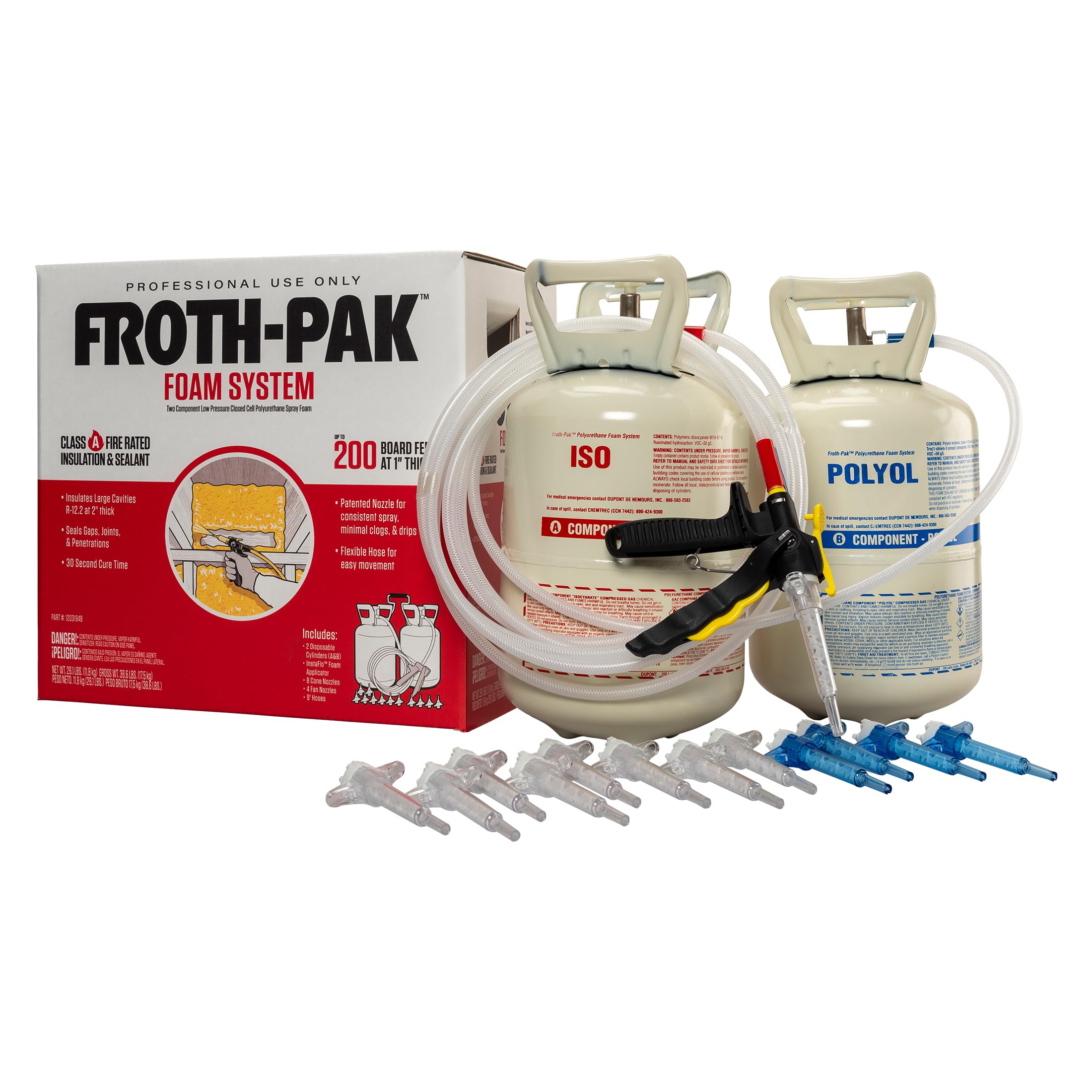 Froth Pak 200 Spray Foam Insulation Kit, 9 ft Hose – Closed Cell, 2 Part Foam Sealant, Yields Up to 200 Board ft