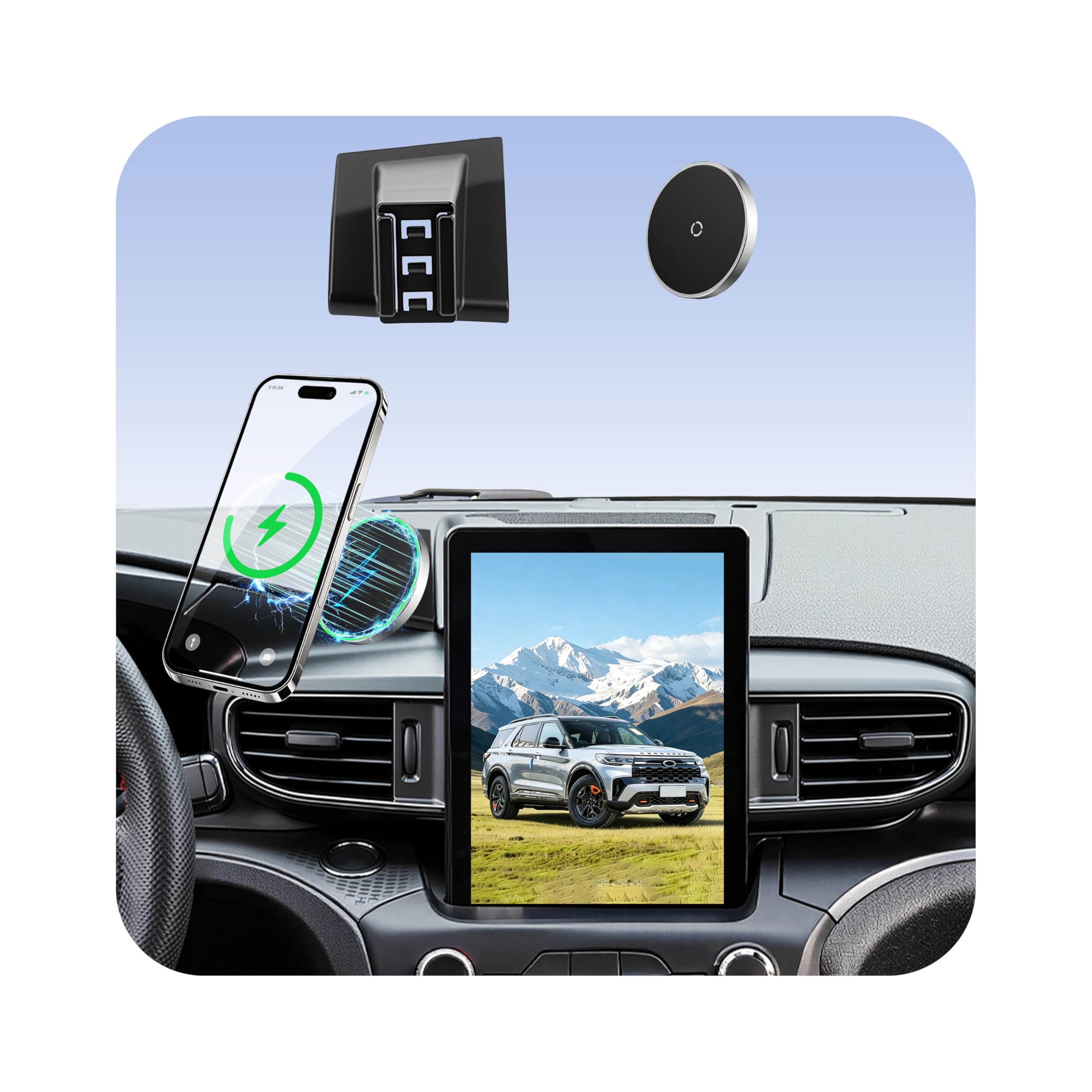 Car Phone Holder for Ford Explorer (2020-2023 2024),MagSafe Car Mount Charger,Magnetic Phone Holder,15W Wireless Charging,Dashboard Phone Holder,360° &amp; Hands Free,2021 2022 Explorer Accessories
