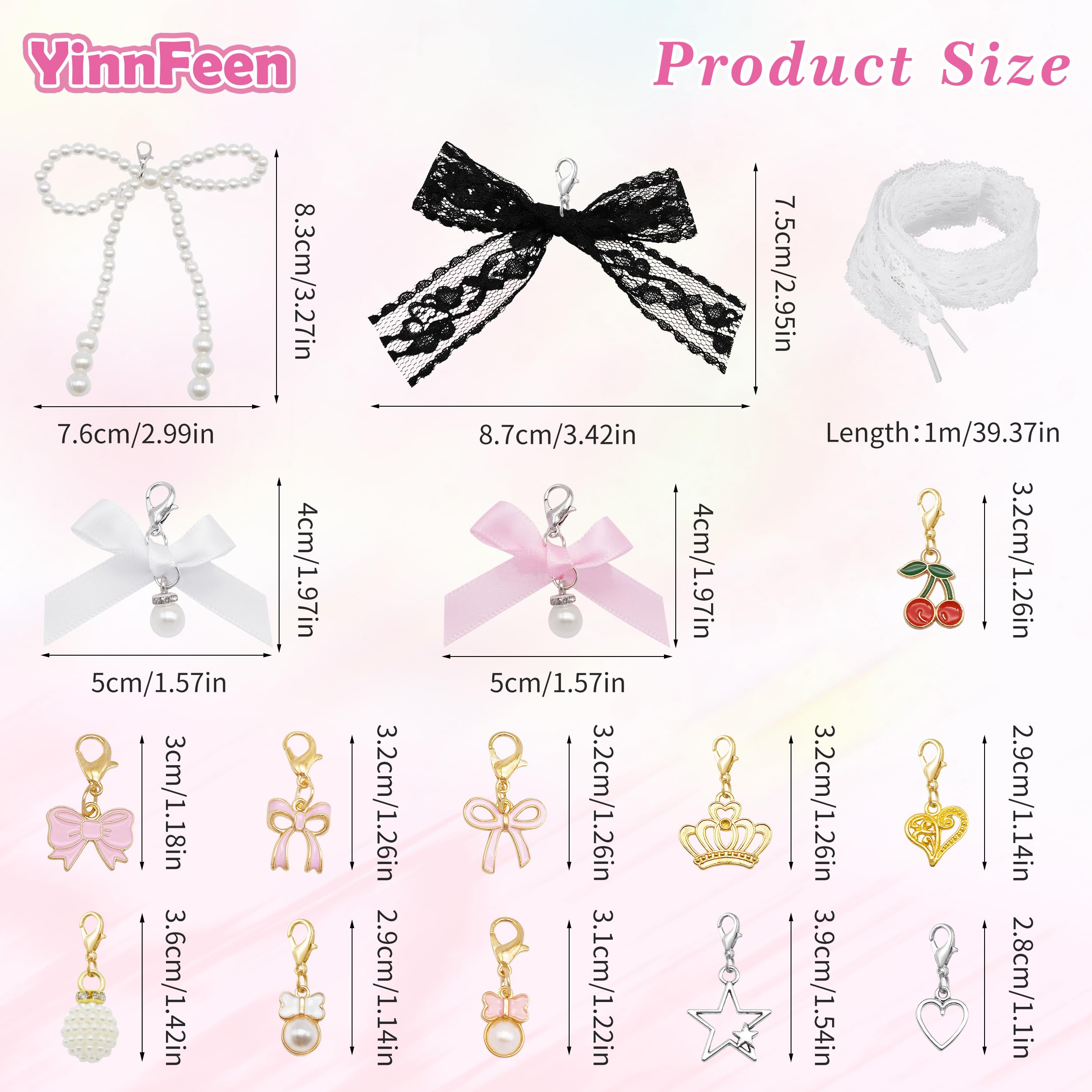 32 Pièces Sneakers Ornements, 16 Styles Clip on Charms pour Baskets, Nœud Cœur Perle Breloques de Chaussures Pendentifs de Lacets pour DIY Chaussures Chaussettes Sacs Chapeaux - 2
