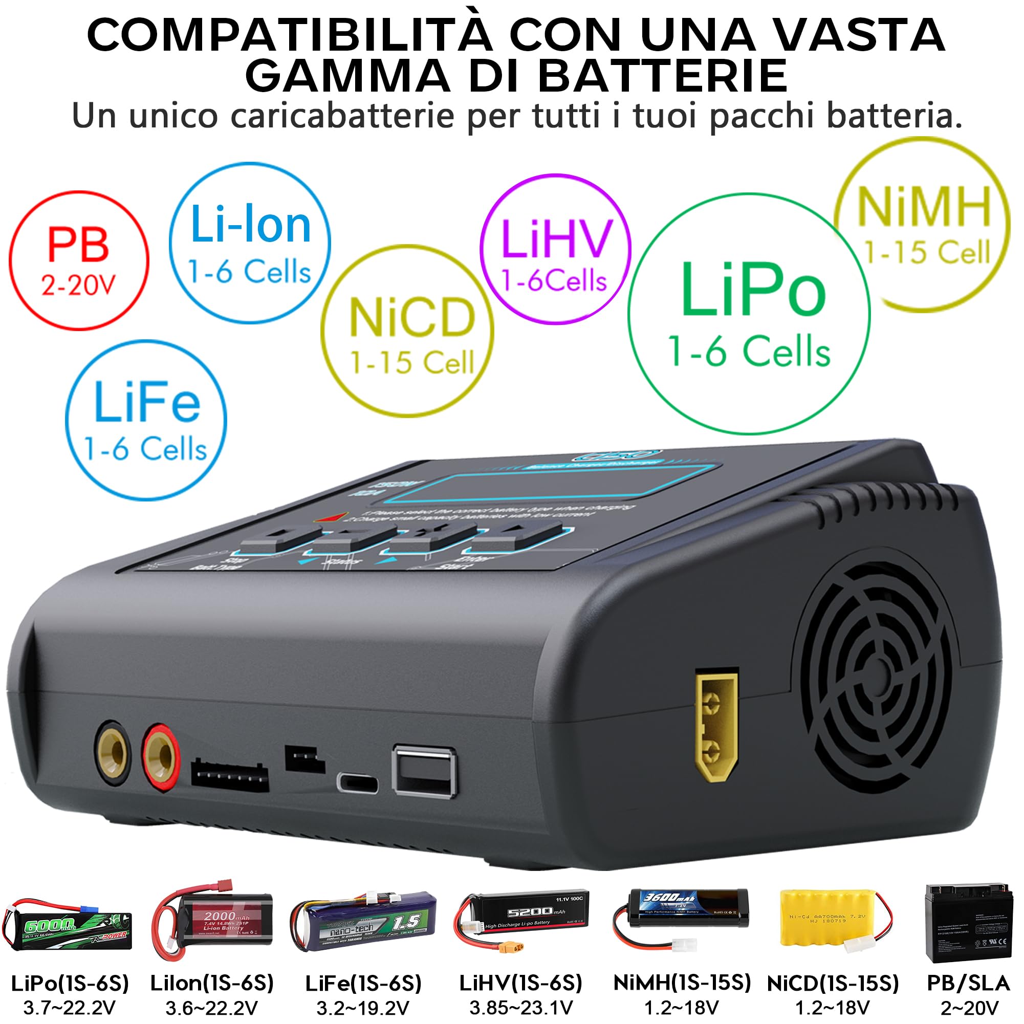 HTRC C150 Caricabatterie Lipo 150W 10A – Caricabatterie RC e Bilanciatore Batterie per LiHV/LiPo/Li-Ion/LiFe (1-6S), NiMH/NiCd (1-15S), PB (2-20V) – AC/DC, Display LCD, 20 Memorie