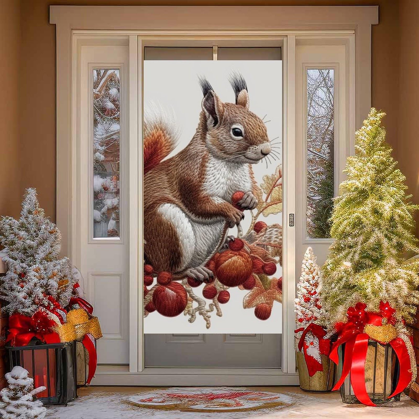 NTVOWPZO Leaves and Squirrel Door Curtains for Doorway Privacy Dividers Door Banner Blackout Curtains Fabric Door Window Curtain for Home Bedroom Kitchen Decor 35.4x70.9 in Decorative Banner