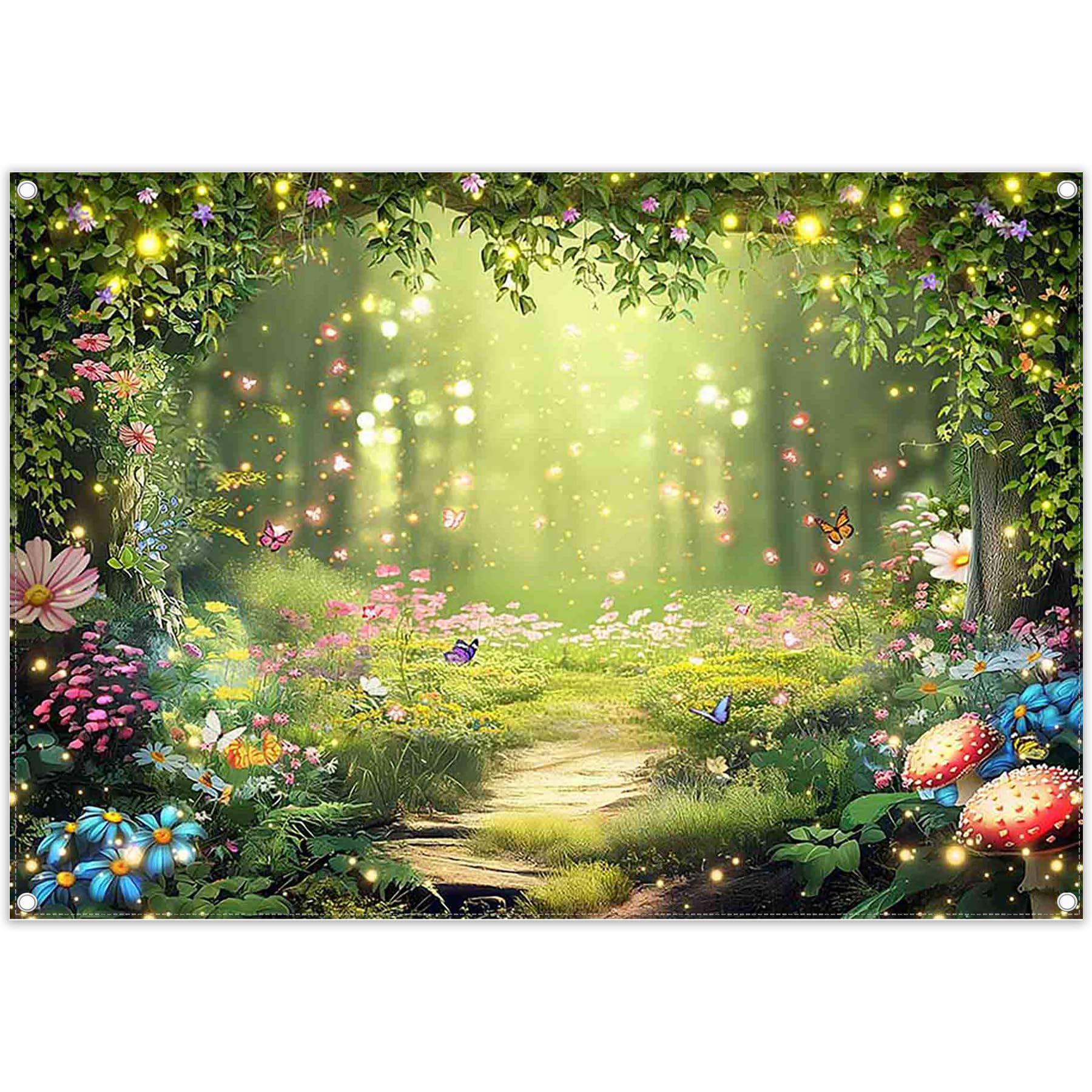 Luminora Tessuto in poliestere 2,1 x 1,5 m Sfondo tessuto bosco incantato, fiaba, paese delle meraviglie, sfondo magico, decorazioni feste primaverili, accessori banner foto bambini