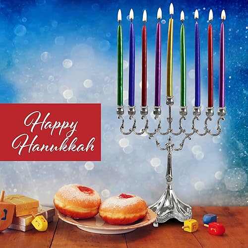 Miniatura 4 de Ner Mitzvah Velas de Janucá sin goteo de tamaño estándar, velas de Hanukkah multicolor metálicas que se adaptan a la mayoría de menorás, cera de