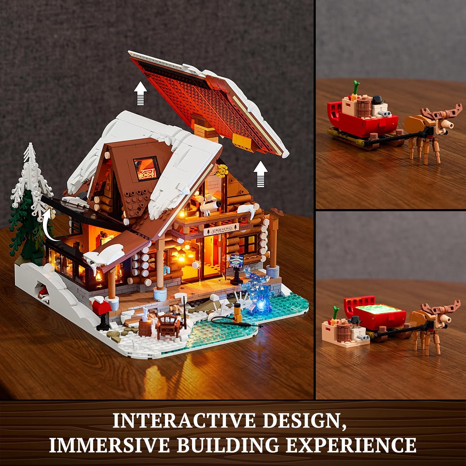 Aurora-Cabin Christmas Lighting-Building-Bricks Set - 2425 Pcs Retro House Winter Lodge LED Light Construction Building Christmas Village Model Set for Adults and Families - Image 3