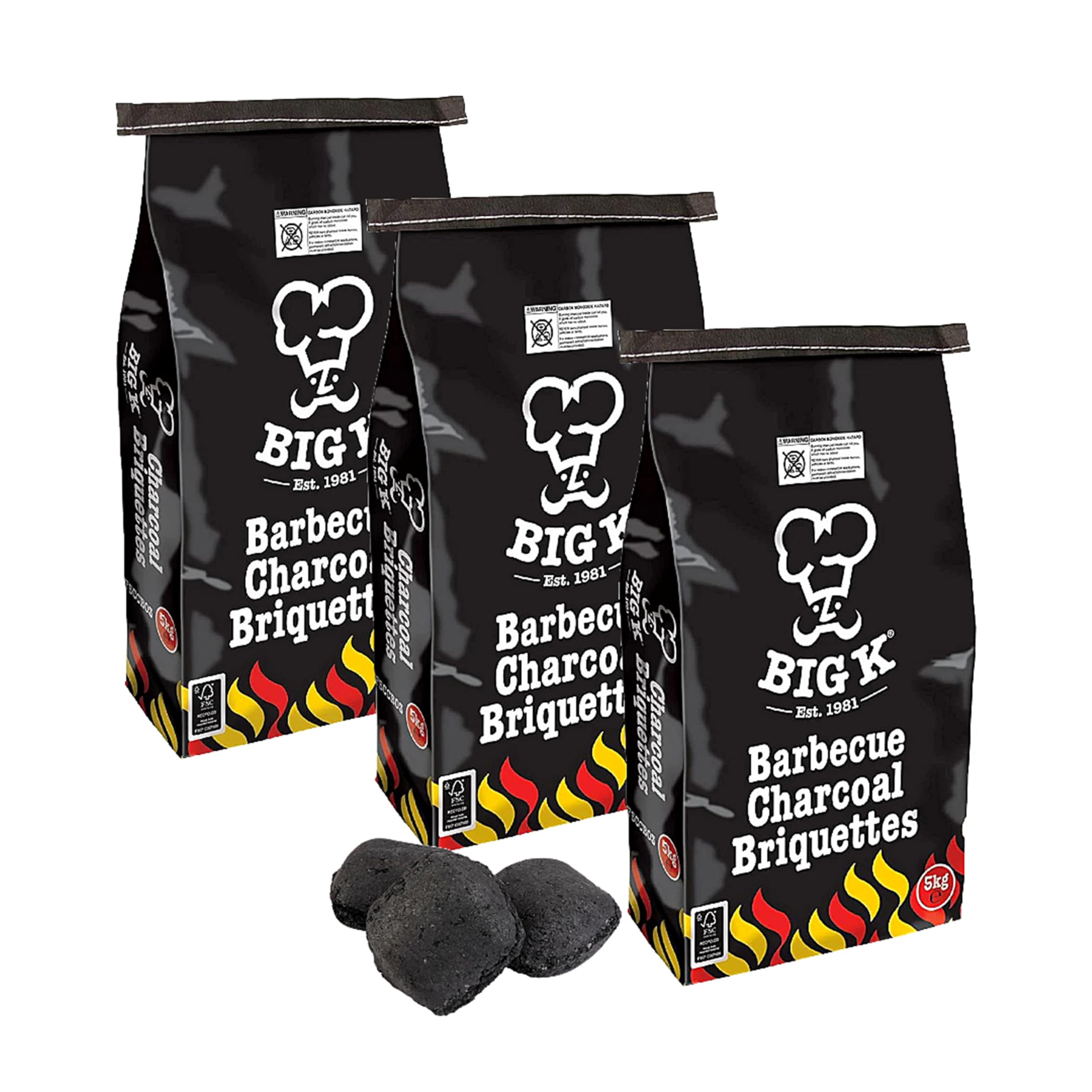 Topline Black Charcoal Briquettes Bbq Grill Bundle - Pack Of 3 X 5Kg Barbecue Charcoal Briquettes Bags With Card For Outdoor Barbeque Grill, Camping Bbqs