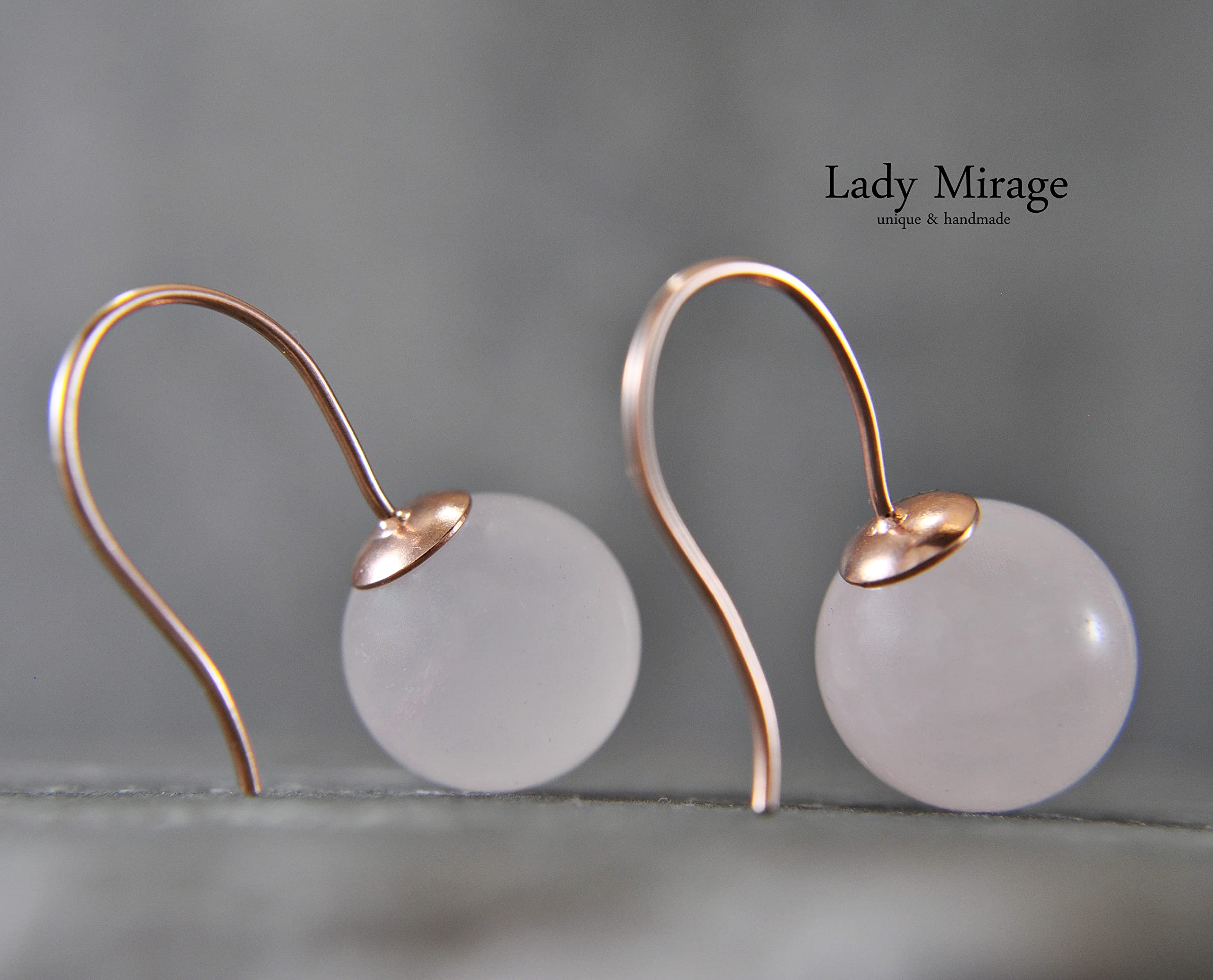 Ohrhänger Damen 925 - Rosévergoldet - Rosenquarz - Naturstein - Kugel - Hängeohrringe - Edelsteinschmuck - Rosévergoldet - Silberschmuck - Geschenk für Frau - Rosa - Tolles Geschenkidee - Minimalistisch (Ohrringe)