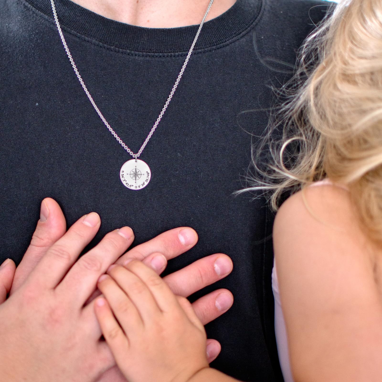 Herren Kette Männerkette Koordinaten personalisiert GPS Silberkette Gravur Kompass Geschenk Mann Lieblingsort