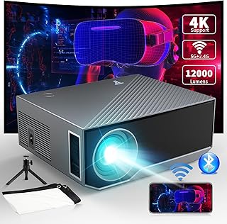 Projector with WiFi and Bluetooth, Native 1080P 4K Support Portable Outdoor Video Home Cinema Mobile Phone Film Projector 18000L Projector Full HD, Compatible with iOS/Android Phone/TV