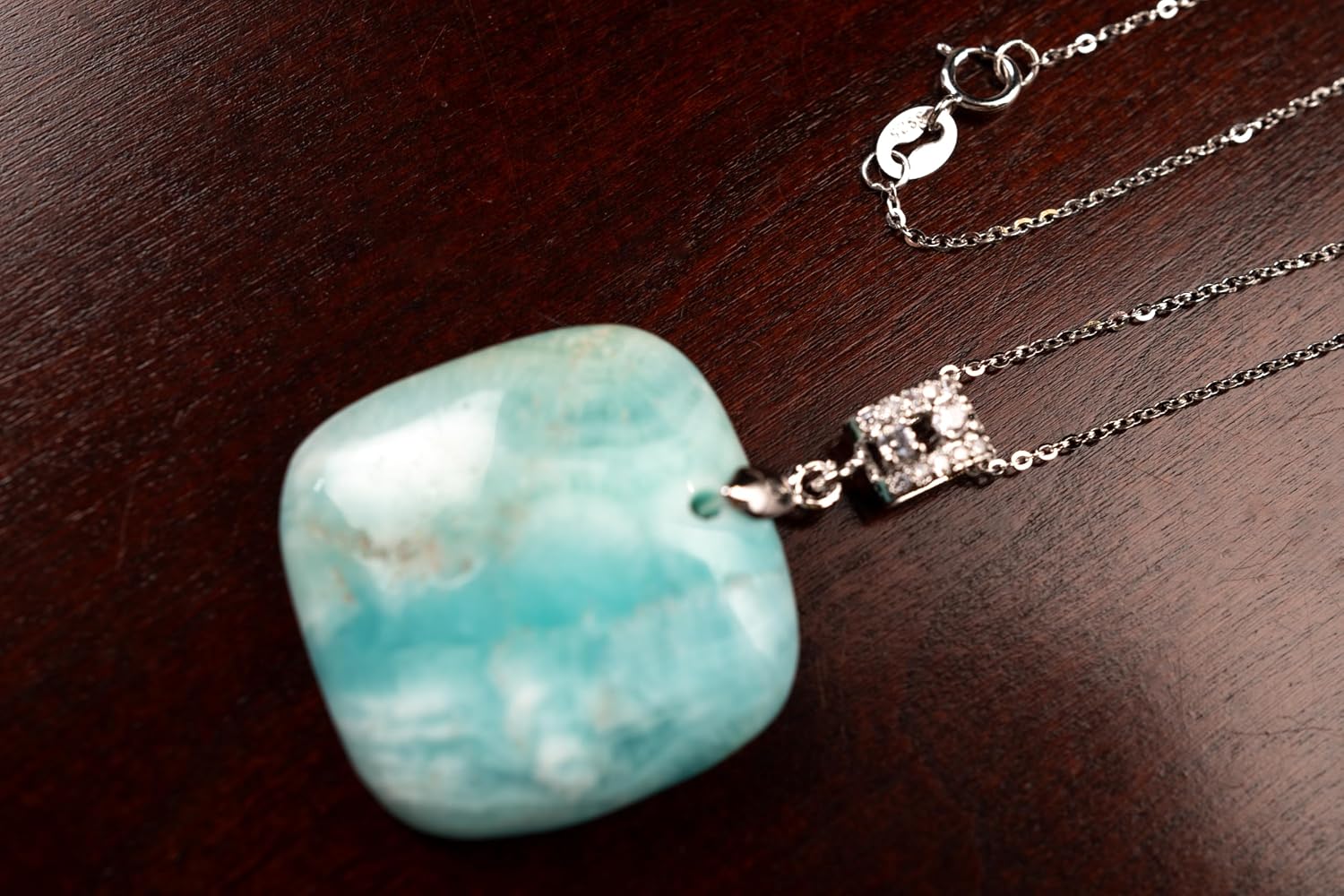 Oppy's Larimar pendant 925 sterling silver chain Necklace beach boho beautiful summer gift