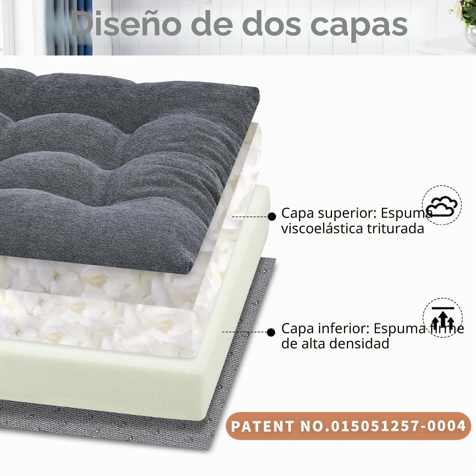 Cojín de asiento cuadrado con doble espuma, cojín grande para silla para sillón y suelo, 50 x 50 x 10 cm (gris oscuro)