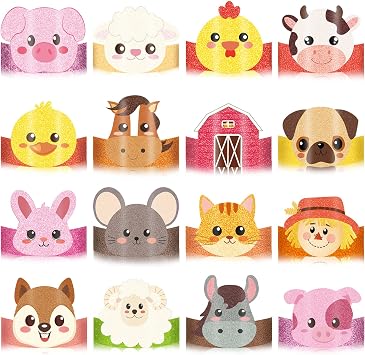 Yinder 48 Pcs Farm Animal Theme Birthday Party Hats Animal Headbands Farm Paper Crown for Birthday Party Favors