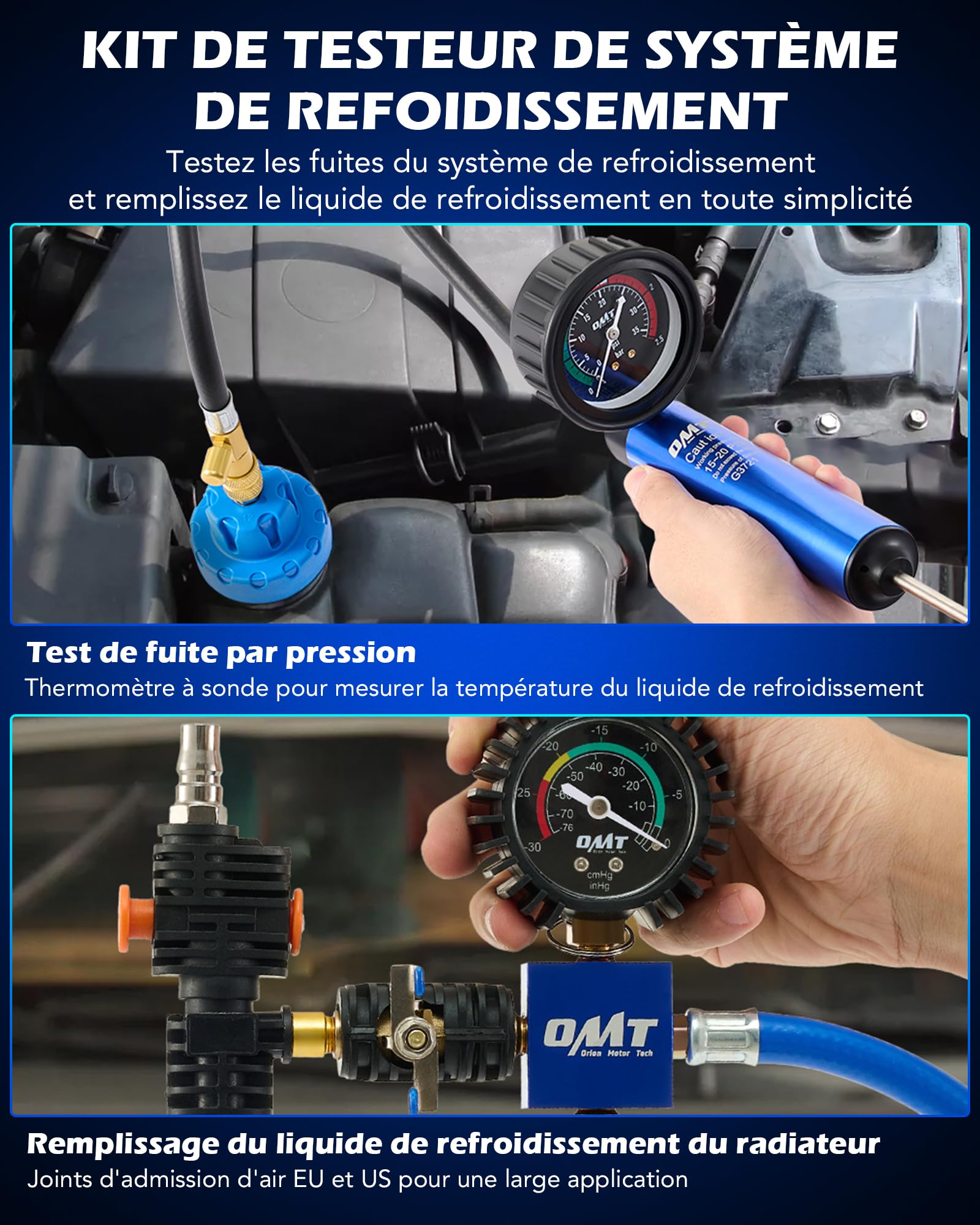 Orion Motor Tech 31 PCS Kit de Testeur de Pression de Système de Refroidissement et Remplissage de Liquide de Refroidissement, Kit de Testeur de Pression de Radiateur Universel