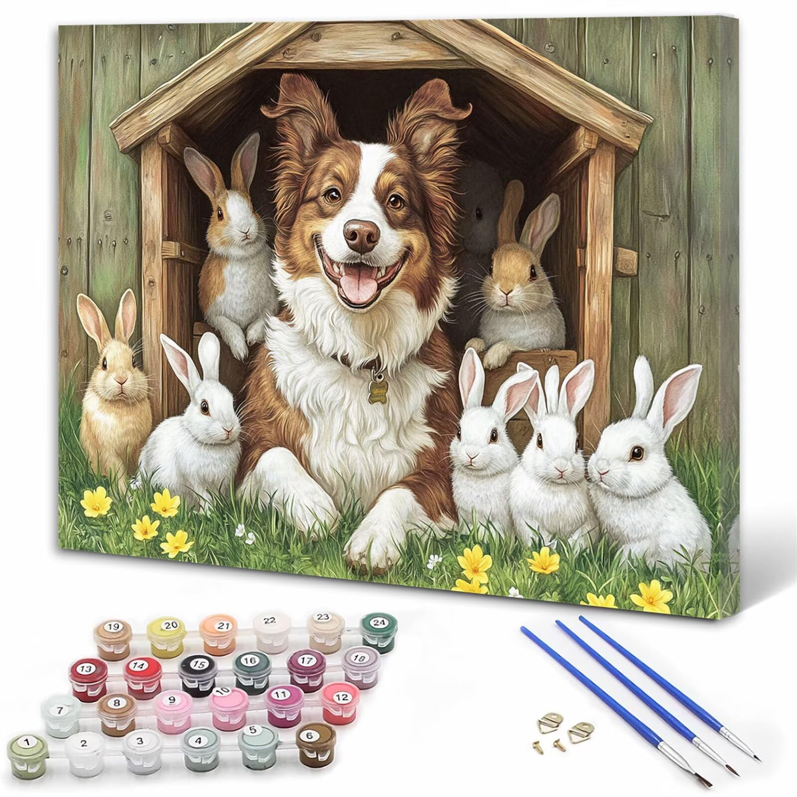 Dipingere con i Numeri Adulti Cane Dipingere con i Numeri Coniglio Paint by Numbers Hobby Creativi Adulti Fai Da Te Tela di Pittura a Olio Kit, Decorazioni Donna Regalo 60x80cm Senza Cornice Y3-247