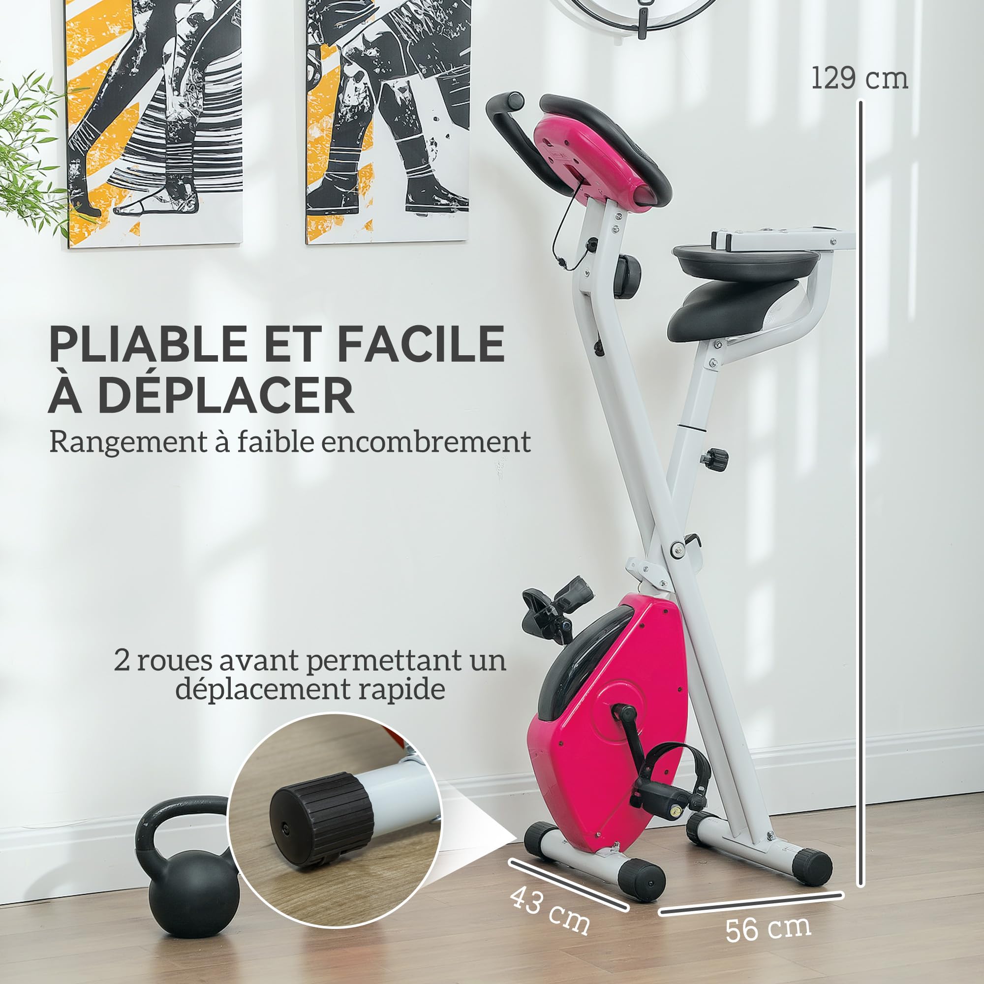 HOMCOM Vélo d'Appartement Magnétique Pliable - Collaboration Aosom.fr x FFHandball - Vélo de Fitness en X Silencieux pour Sport Maison et Cardio-training - Écran LCD & Capteur Pouls