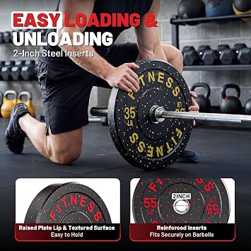 Papababe 20-650lbs Bumper Plates 2 Weight Plates Barbell Weightlifting | 2Inch Olympic Weights Plates Set, Floor Protective High Bounce Plates, Rubber Bumper Plates for Strengh Training, Bench Press
