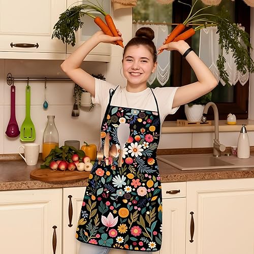 Miniatura 2 de CHEF CURRY Delantales para mujer con bolsillos, delantal impermeable ajustable para cocinar, cocina, hornear, jardinería, salón