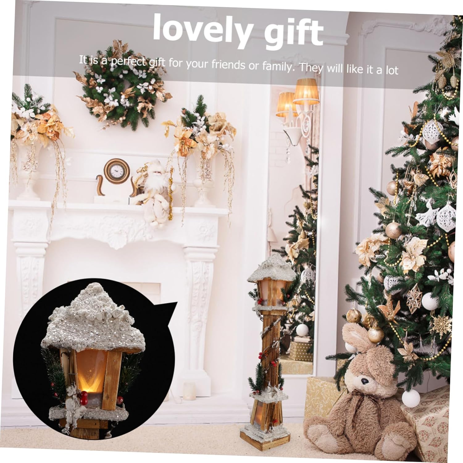 Wakauto 1pc Chic Wooden Streetlamp Model for Christmas Home Decor Festive Party Ornament Sturdy Construction Battery Operated for Scene Layout and Decoration