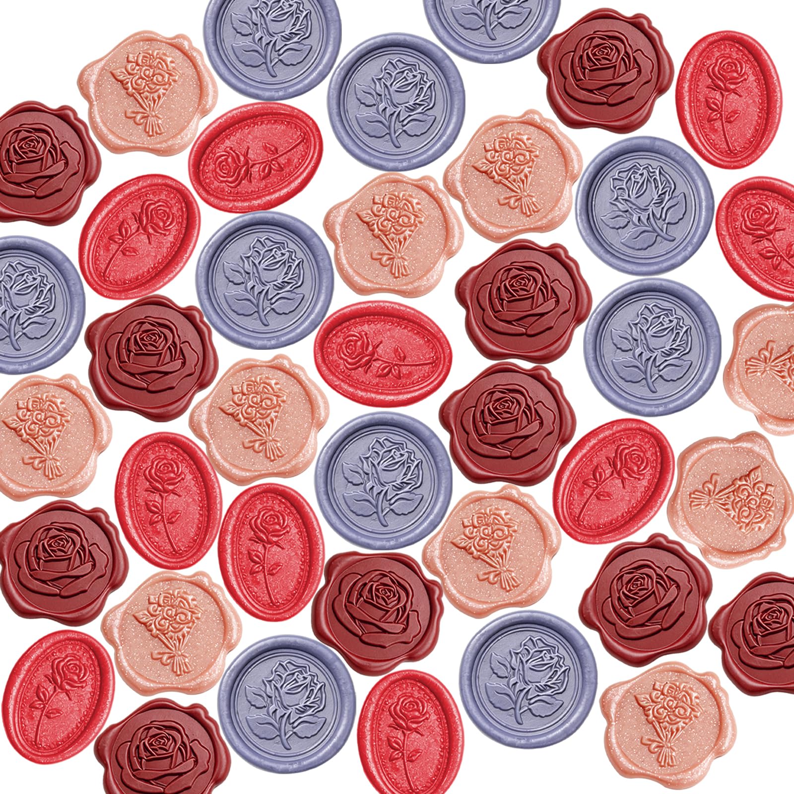 40 pcs Wax Seal Stickers, VEINARDYL 3D Floral Shape Wax Stamp Sticker, Self Adhesive Wedding Invitation Envelope Seal Stickers for Scrapbooking Easter Party Gift Wrapping - Red