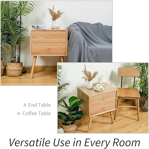 Miniatura 8 de Mesita de noche Midcentury moderna de madera maciza con cajón, mesa auxiliar con pata de taburete alta, 25.98 pulgadas de alto x 19.69 pulgadas de