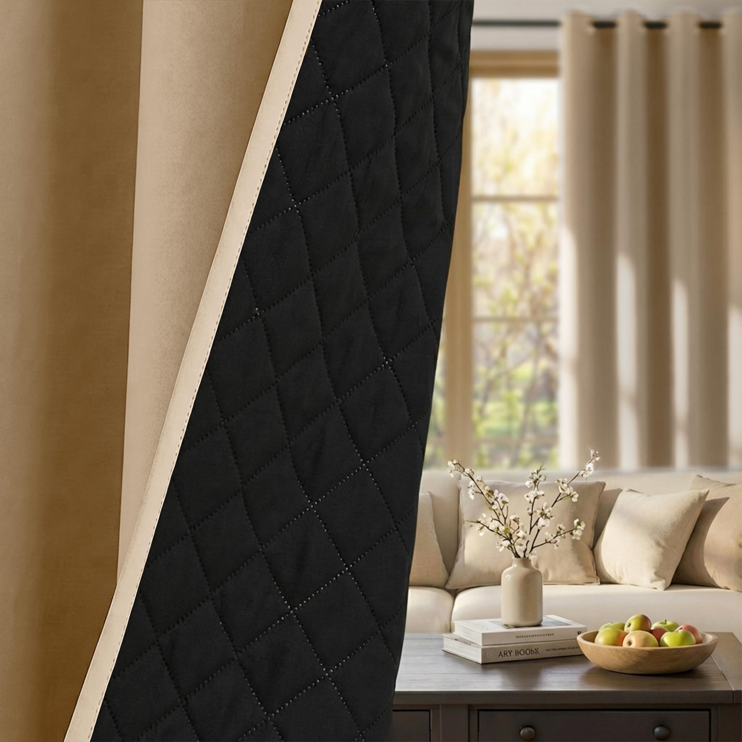 PONY DANCE Zasłony termoizolacyjne do wnętrz 2 sztuki szer. 140 x wys. 220 cm podwójna warstwa zasłony zaciemniające do sypialni z pierścieniami Blackout Curtains do salonu, beżowy