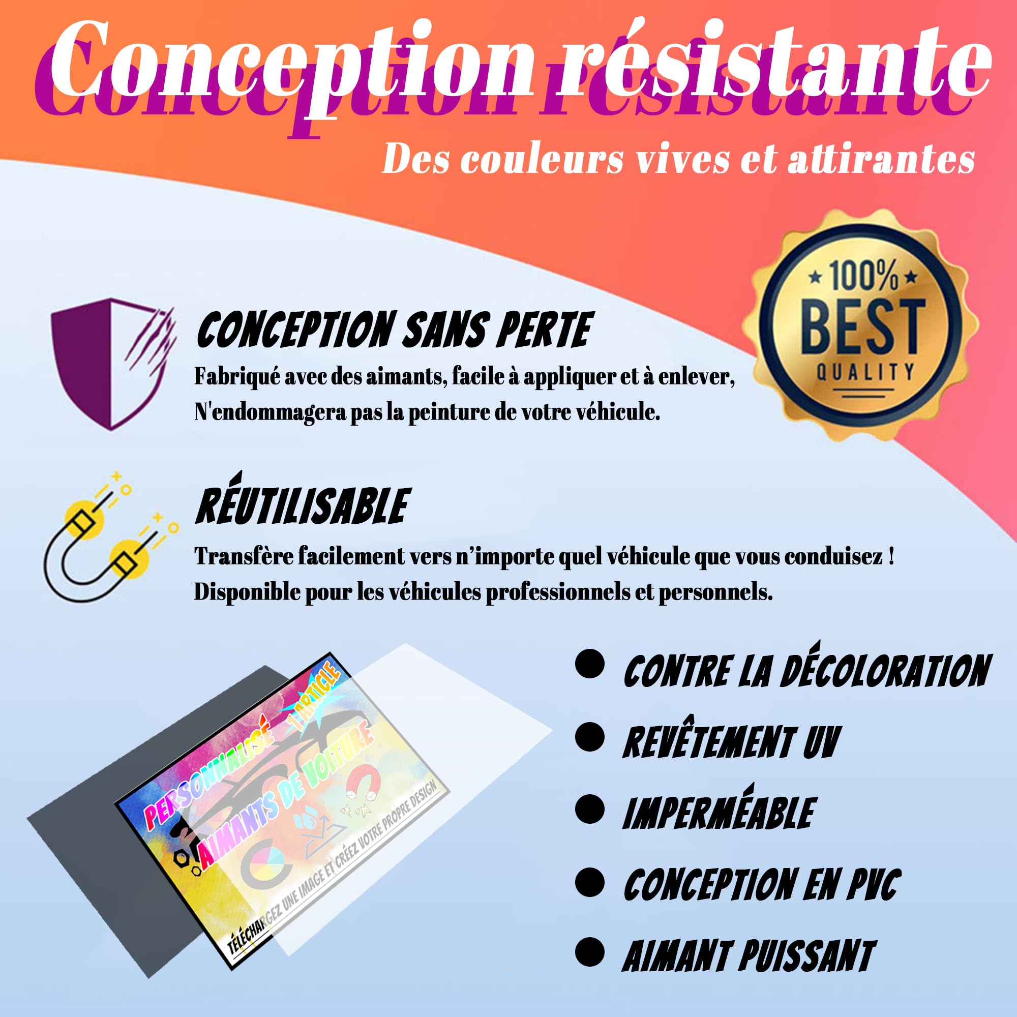 Autocollants magnétiques personnalisés, Panneau magnétique pour Voiture, avec Texte et Photo personnalisés, Alternative aux Autocollants de Voiture et à Ventouse.