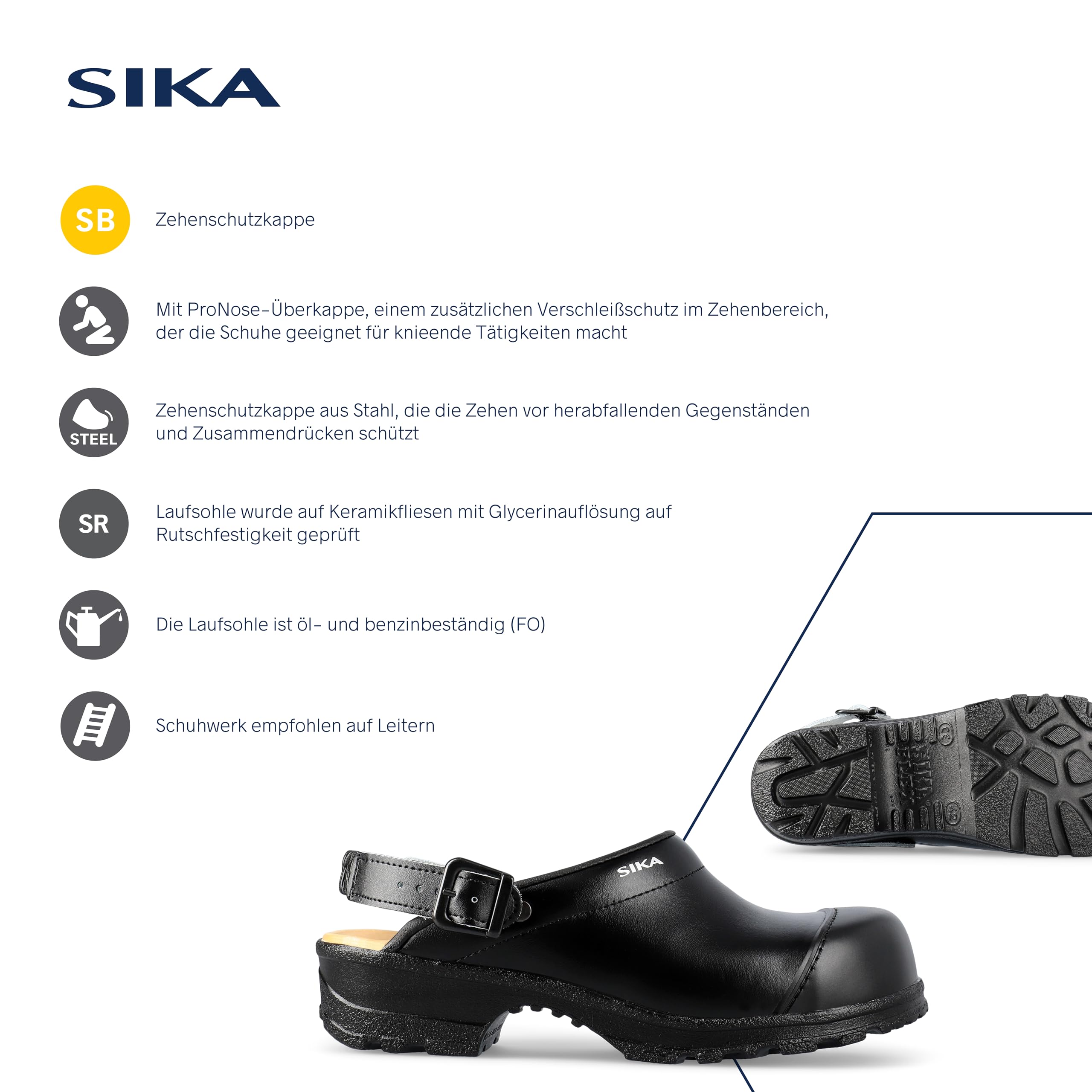 SIKA Unisex-Clogs für medizinisches Pflegepersonal,Sicherheitsschuhe für Küchenpersonal mit Zehenkappe,rutschfeste Clog für Krankenhäuser,leichte Lederschuhe,bequeme Schuhe für das Gastgewerbe(HORECA)