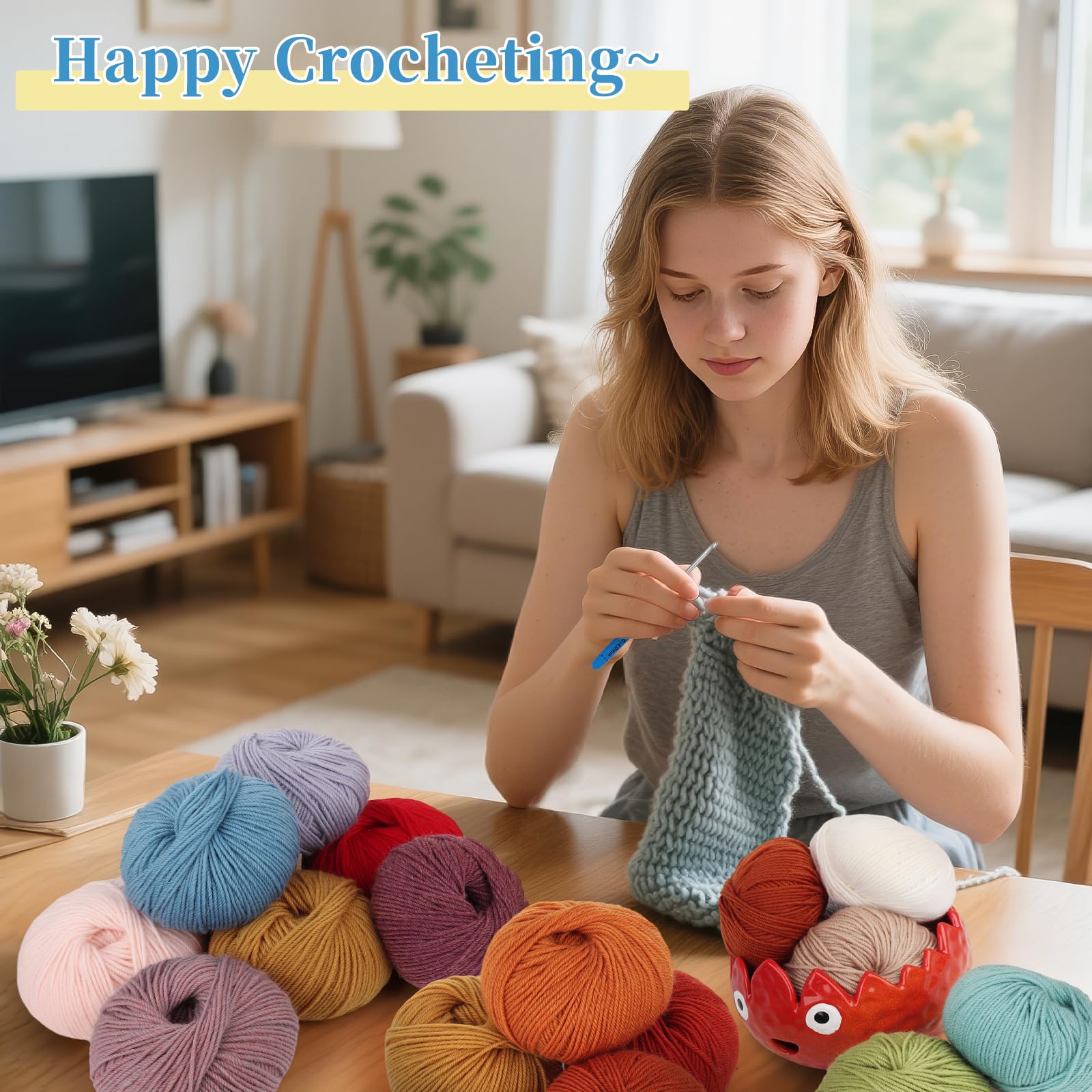 Coopay Wollgarn zum Häkeln, 600 g Wollmischgarn zum Stricken, 12 Stück | 60 % Wolle, 40 % Polyester, 50 g, #3 DK (hell), Häkelgarn für Kleidung, Schals, Decken, Schals, (Blaue Familie)
