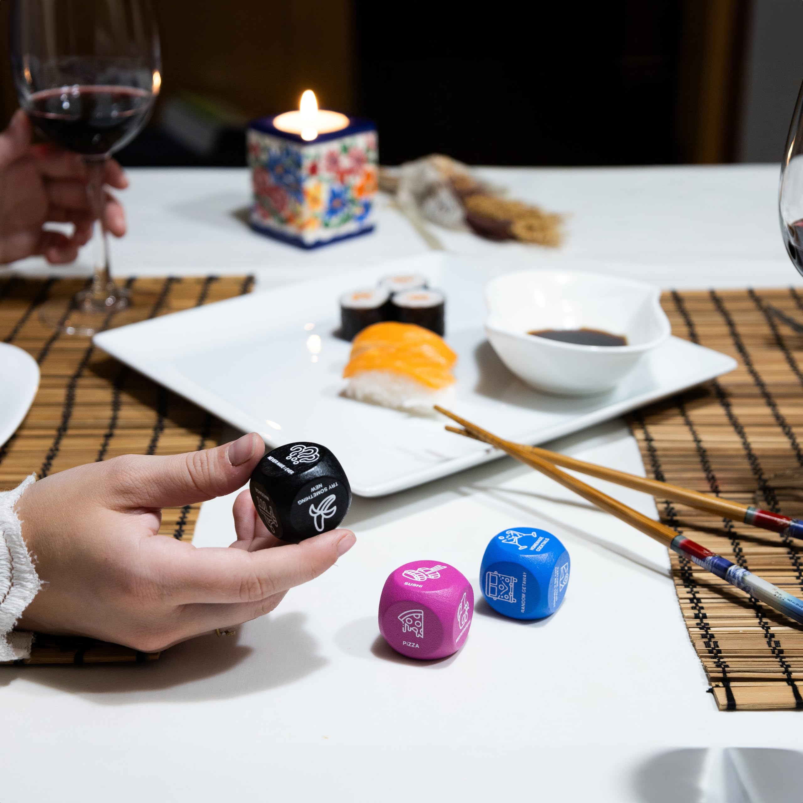 Fisura - Dice set for couples games 3 Wooden Dice for Romantic dates Date night ideas, Original couple gifts, bag included - Image 4