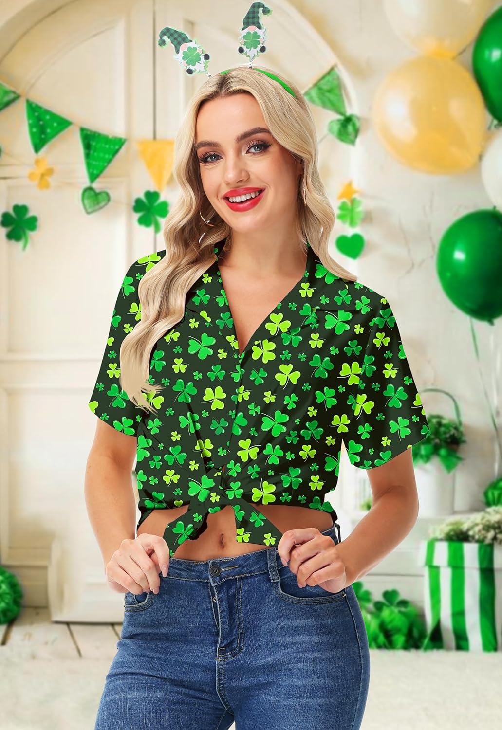 Deerose Womens 4th of July Button Down Shirts American Flag Short Sleeve Shirt - Image 2