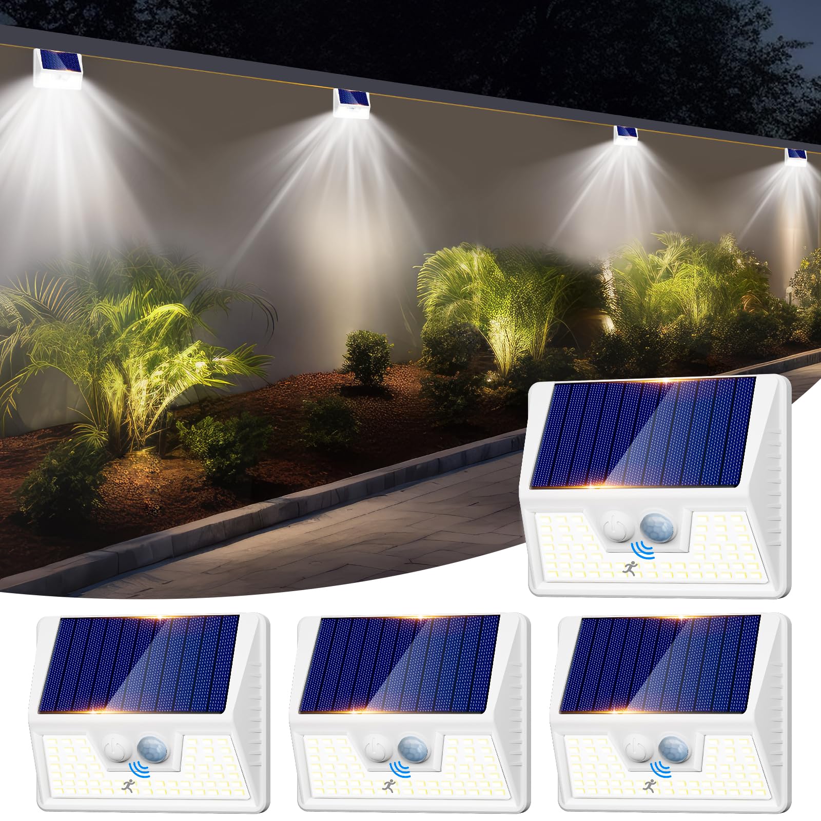 Faretto Solare LED Con Sensore Di Movimento - 2 Pezzi, Luce Da Esterno 36 LED 5630, 3 Modalità, Impermeabile, Per Giardino E Parete - copertina