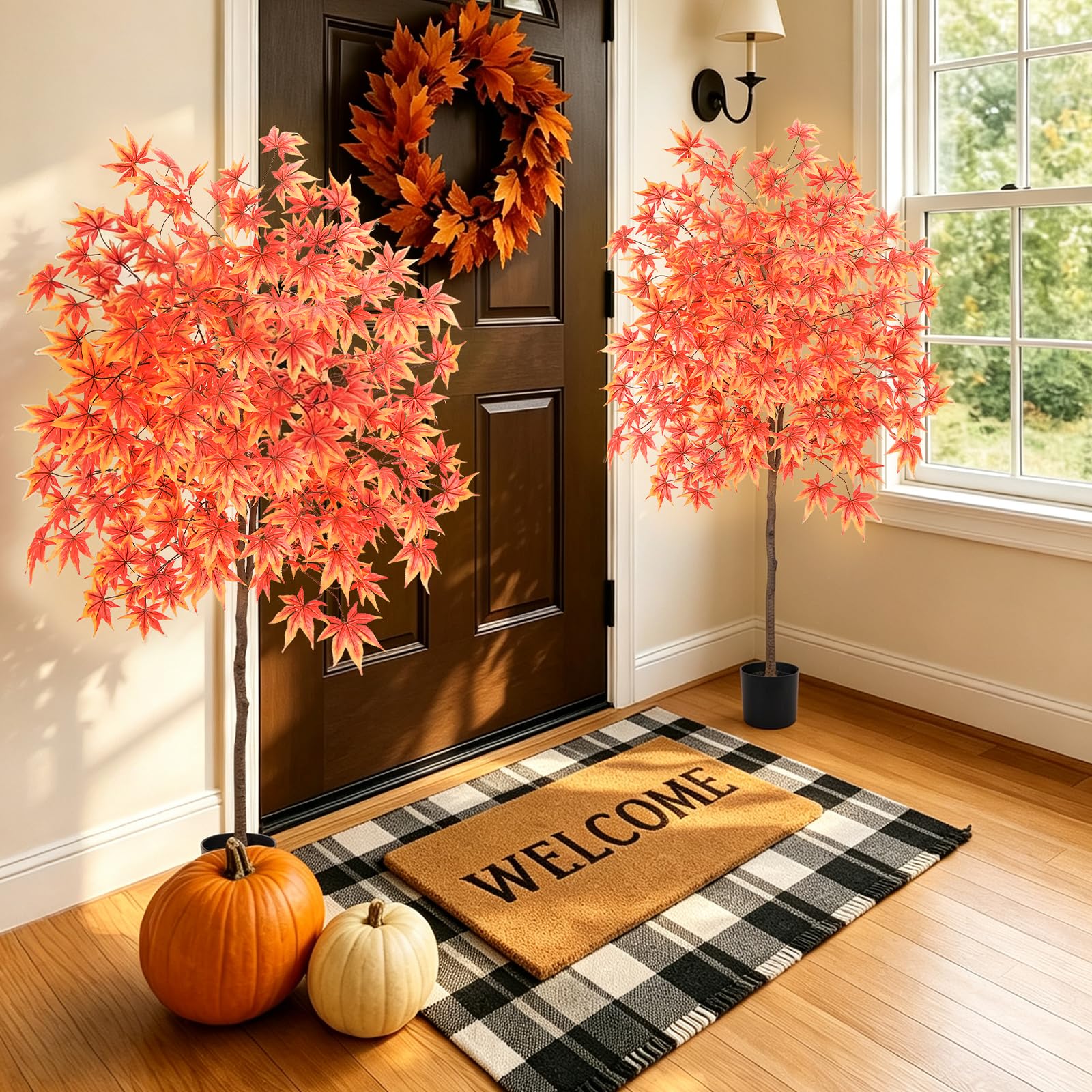 2 Pezzi 160cm Albero di Acero Artificiale Rosso Decorazioni Autunnali