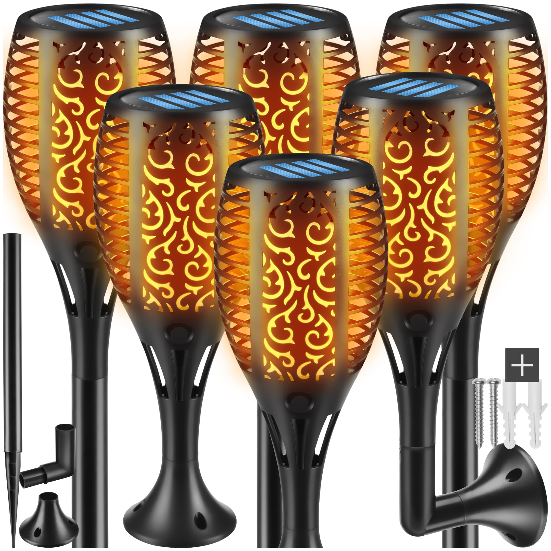 tectake® 6x LED Solarlampen für außen, für Garten, als Wandleuchte, Solar Lampe Fackeln für Draußen, Aussenlampe Wand, Solarleuchten, outdoor Gartenfackeln, Gartenleuchten, Wegbeleuchtung