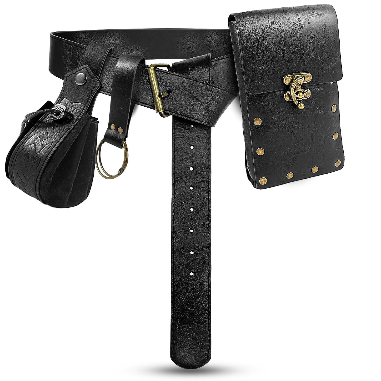 Renaissance Belt Pouch Waist Bag Steampunk Pouch Medieval Leather Belt Skirt Hikes Set, Retro Renaissance Accessories for LARP Cosplay Costume
