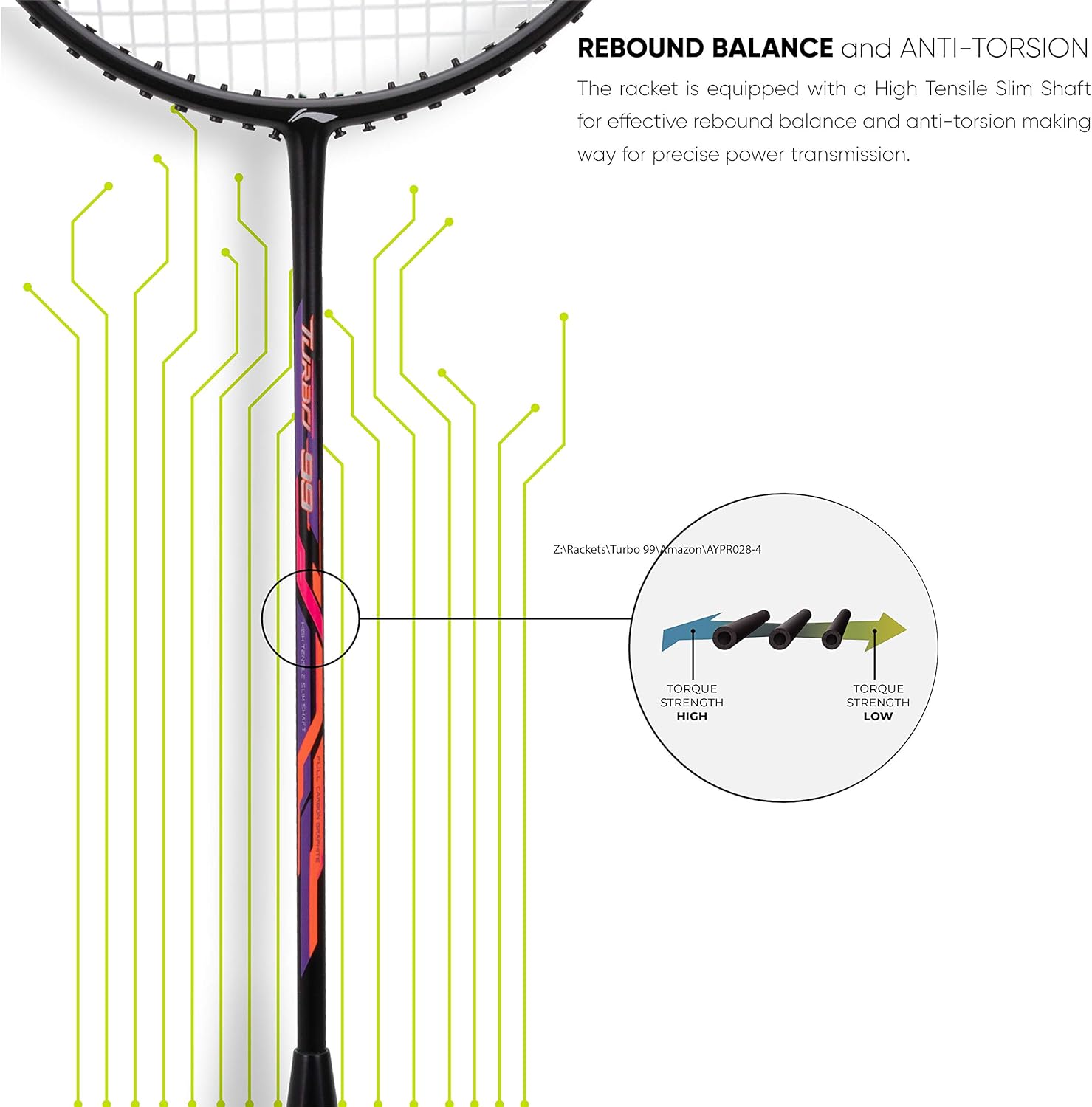 Li-Ning Turbo 99 Carbon Fibre Racket with Free Full Cover (84 Grams. 30 lbs.)
