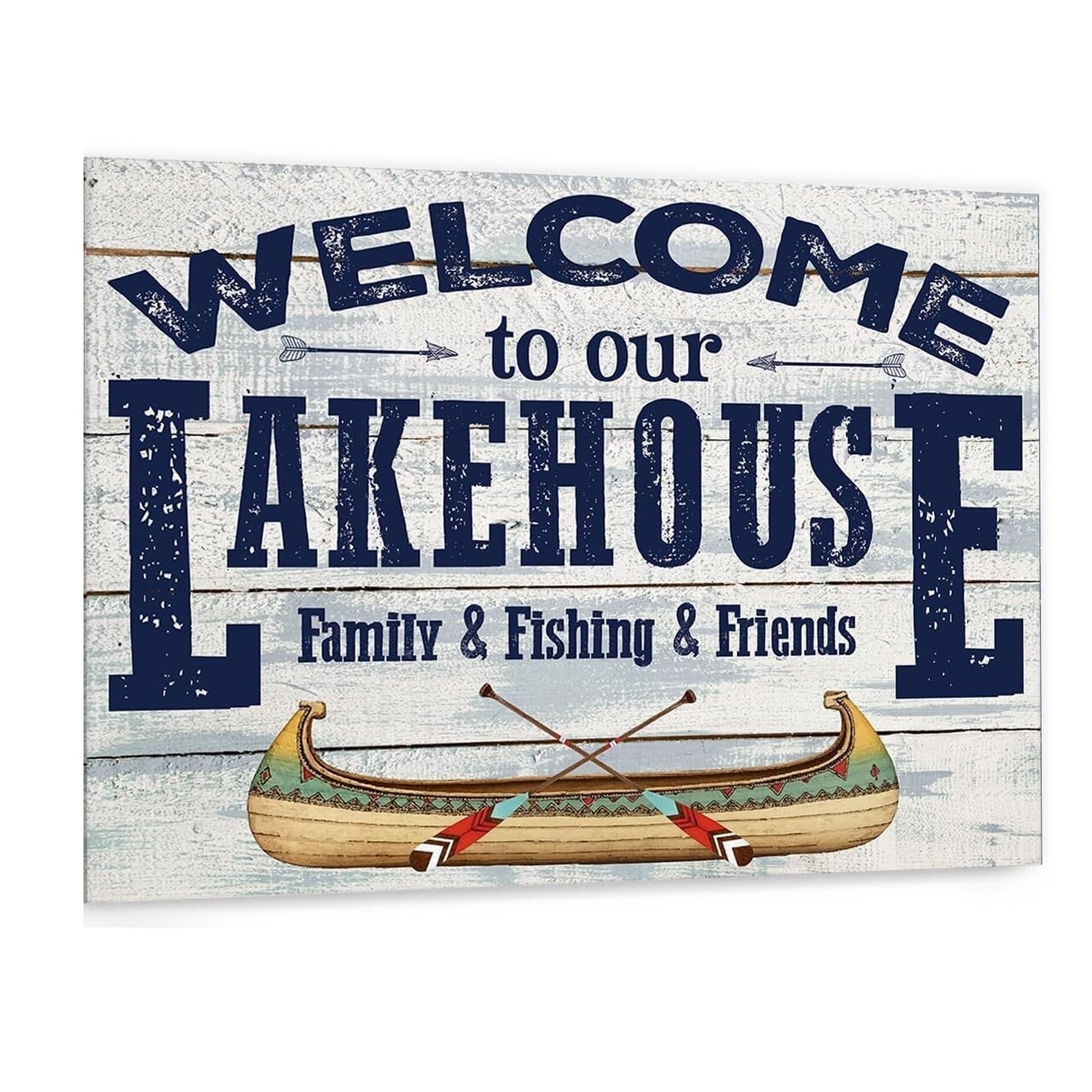 SSOPTMCB Vintage Camp & Lake Decor, Welcome to Our Lake House Canvas Print for Porch, Cabin Entryway, Rustic Wall-Art(Unframed,08x12inch(20x30cm))
