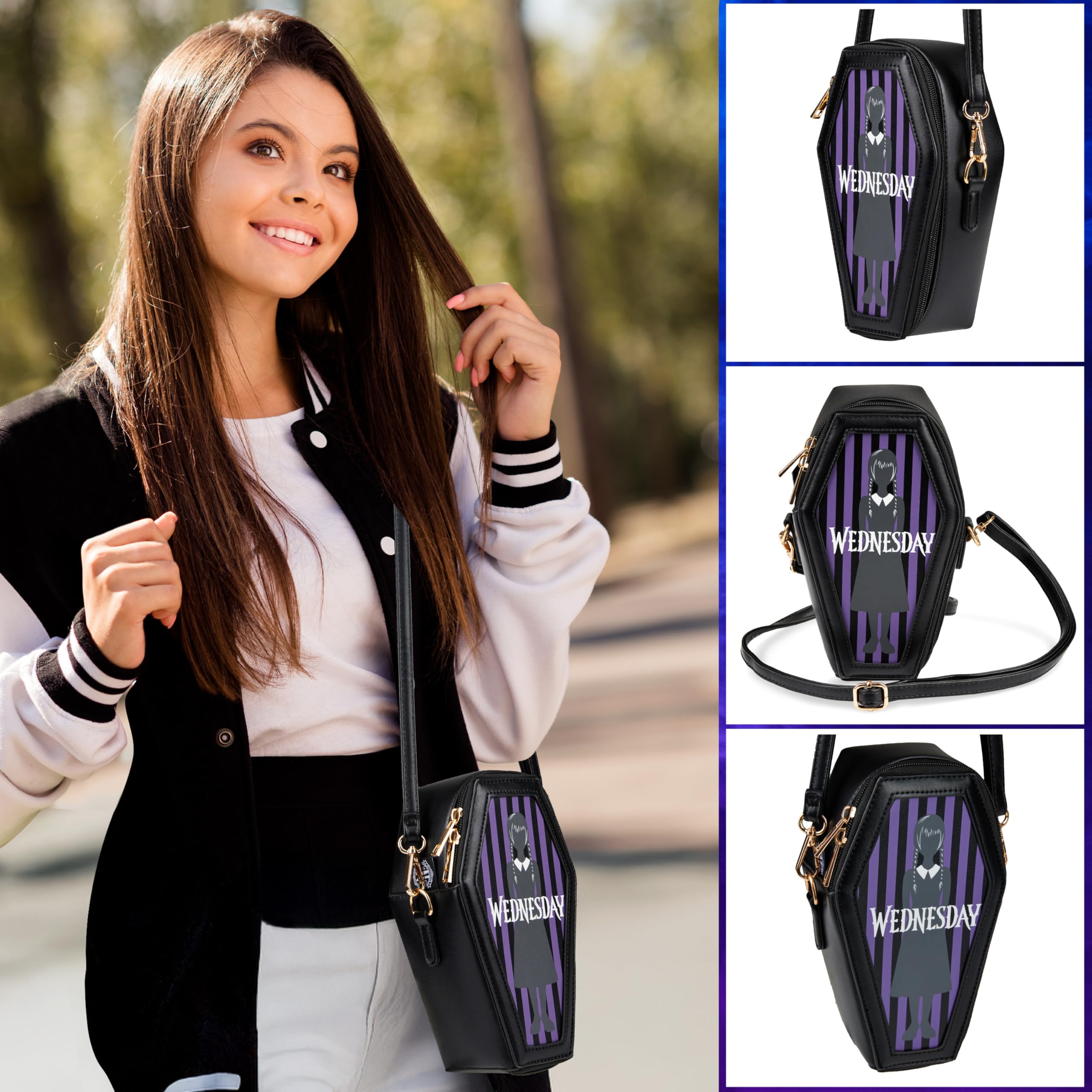 Wednesday Bolso Niña y Adolescente Bolsa Bandolera Gothic Ataúd con Correa Extraíble Viajes Movil Regalos Originales para Niñas