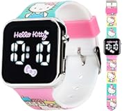 Hello Kitty Kids Touchscreen LED Watch with Sanrio Character Artwork and Town Scene Strap&comma; Digital Display&comma; Durable Silicone Band&comma; Ages 6&plus;&comma; Fits Wrists 5&period;5"–8"