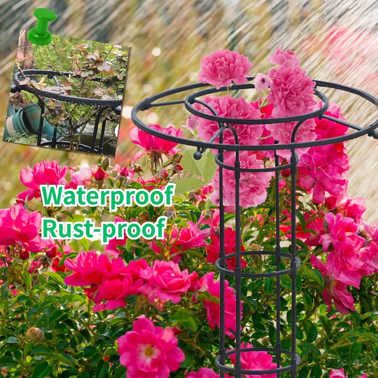 Traliccio da Giardino per Piante Rampicanti Gabbia di Supporto Verticale Antiruggine, Glicine e Rose, 90 120 150 180 210cm Supporto per Fiori da Esterno e Supporto per Arrampicata(Black,HIGH: 210cm/6.